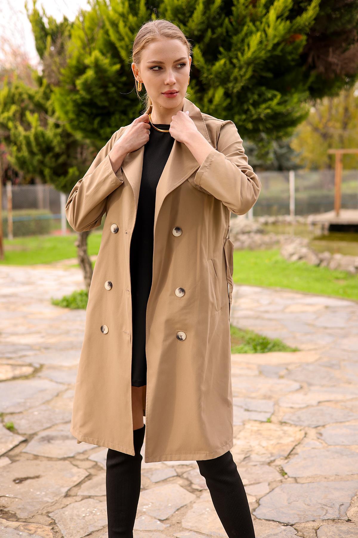 Vizon Parçalı Düğmeli Trençkot 6531-1 