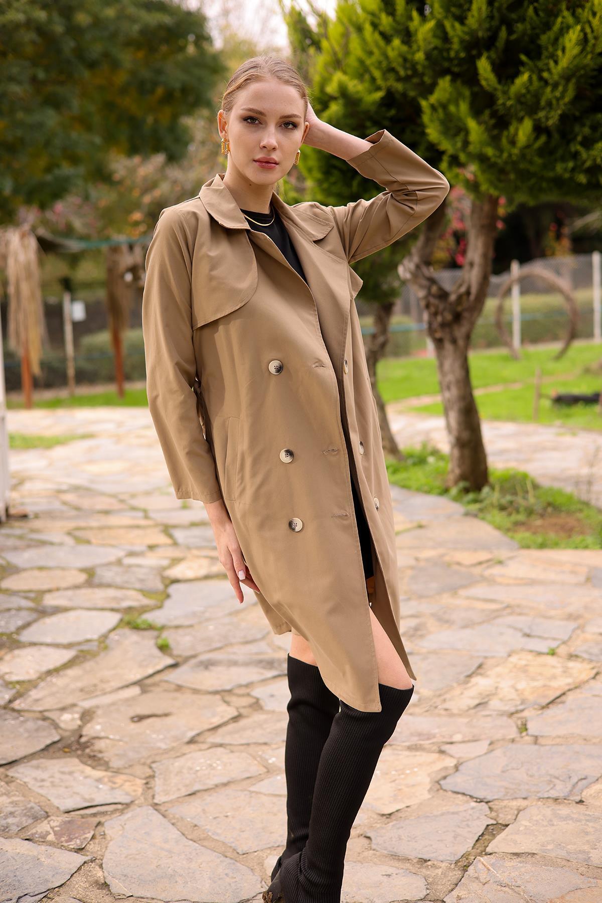 Vizon Parçalı Düğmeli Trençkot 6531-1 - 3