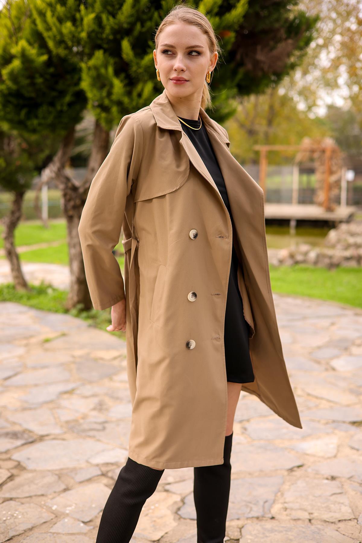 Vizon Parçalı Düğmeli Trençkot 6531-1 - 5