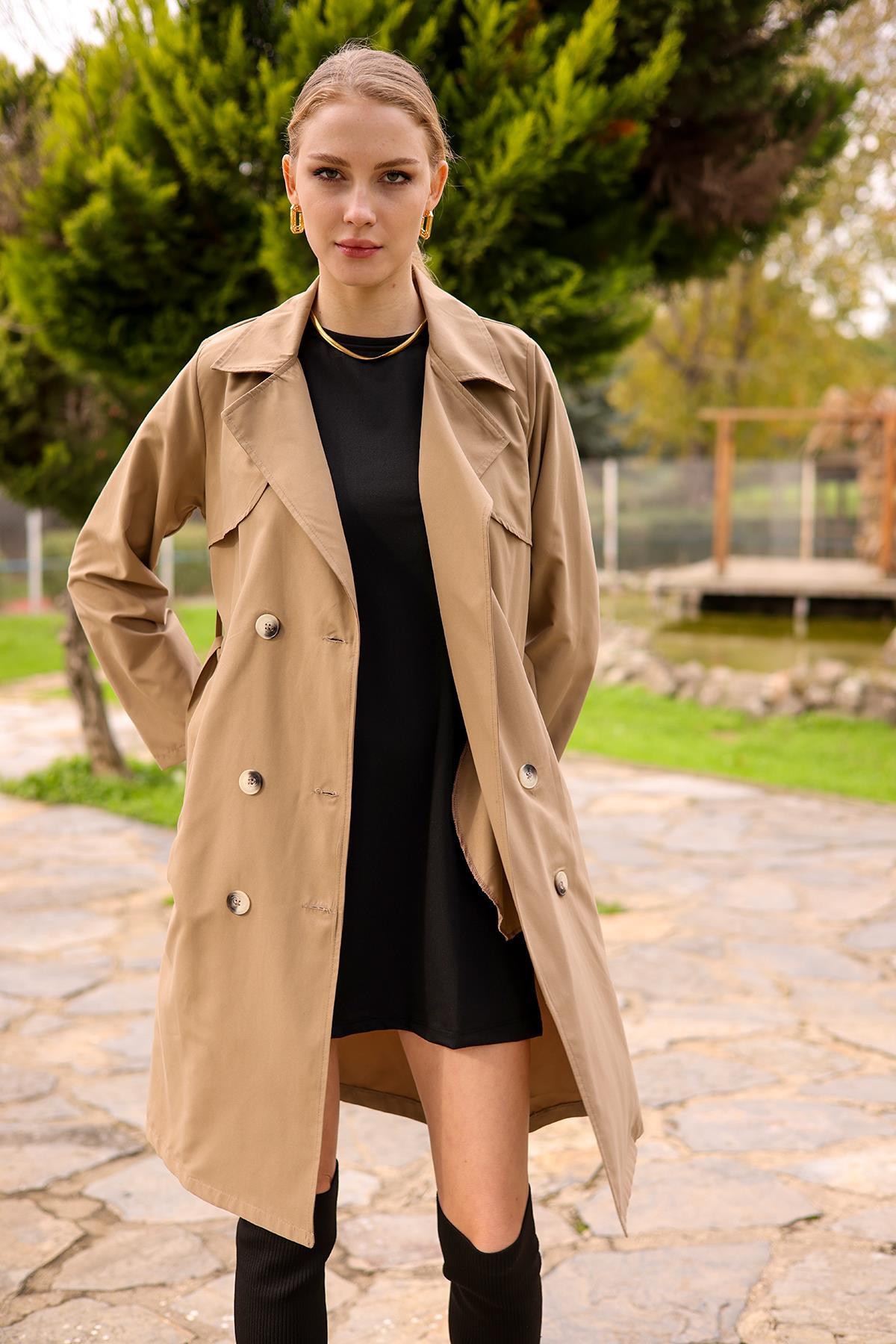 Vizon Parçalı Düğmeli Trençkot 6531-1 - 6