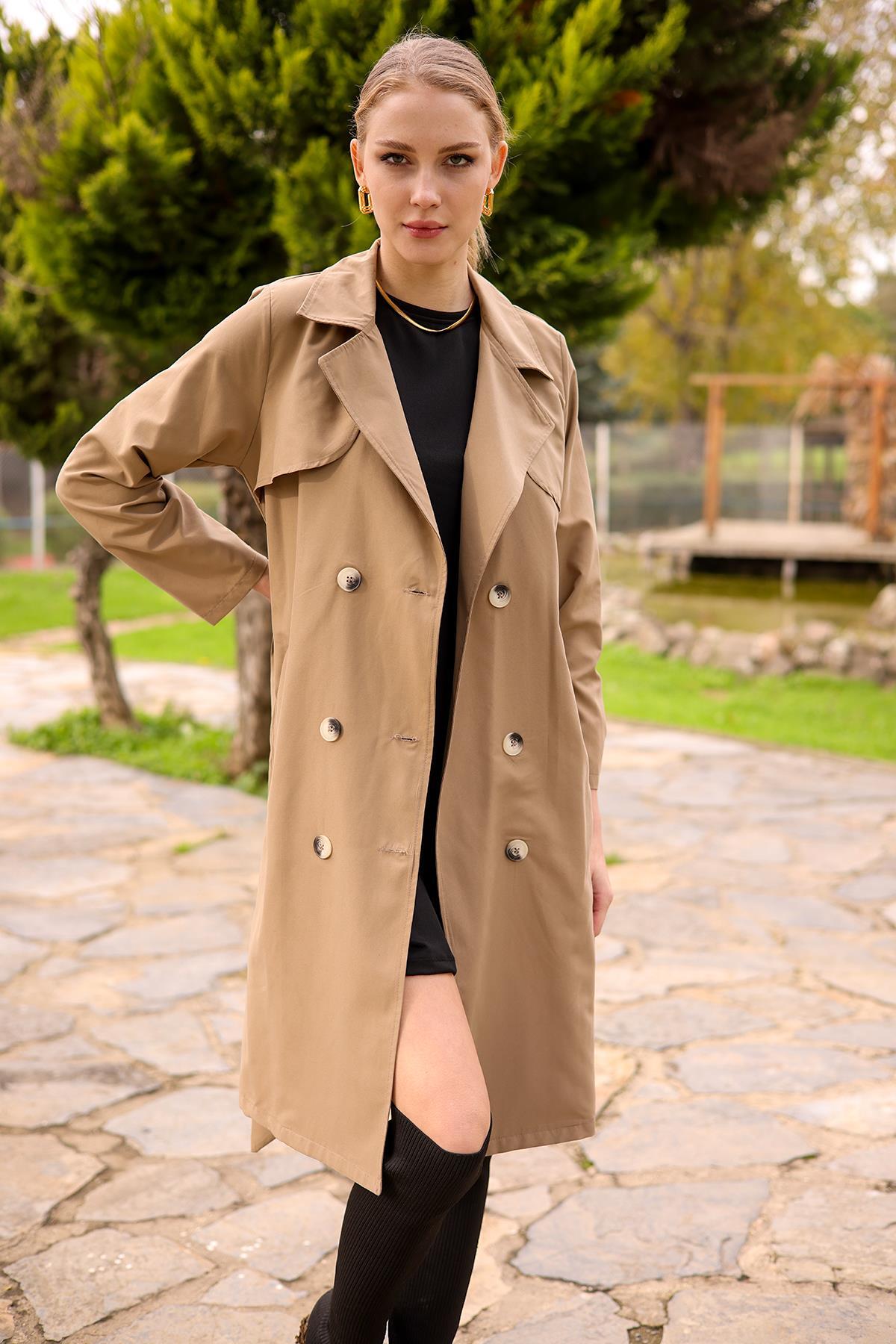Vizon Parçalı Düğmeli Trençkot 6531-1 - 7