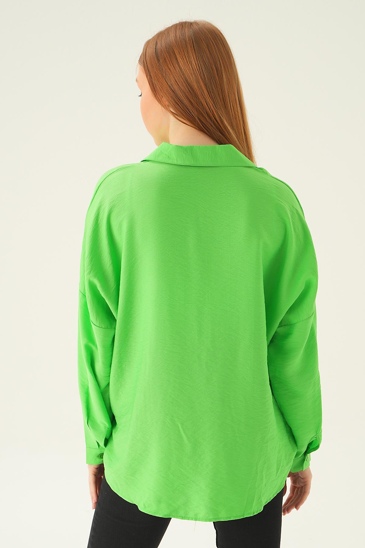 6557-1 Tek Cep Gömlek Benetton Yeşili - 5