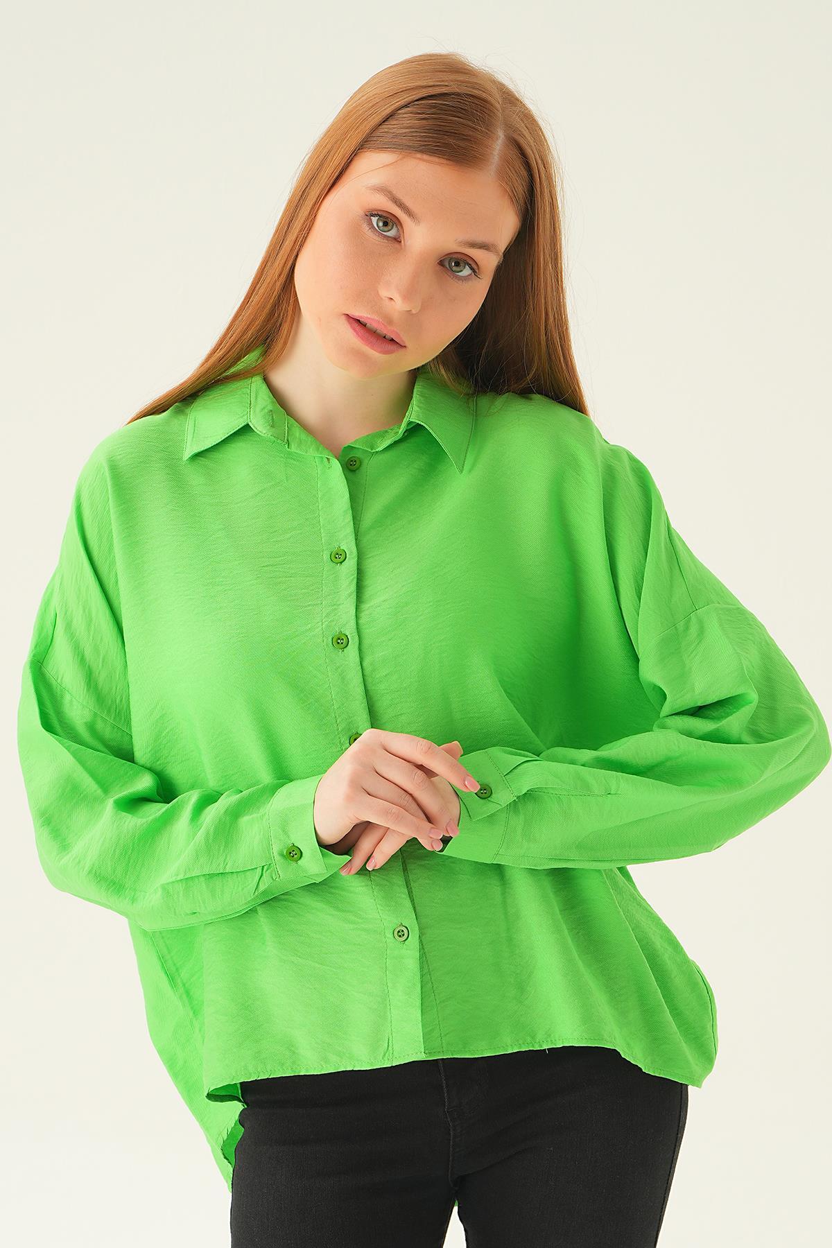 Benetton Yeşili Oversize Gömlek 6557-1 - 2