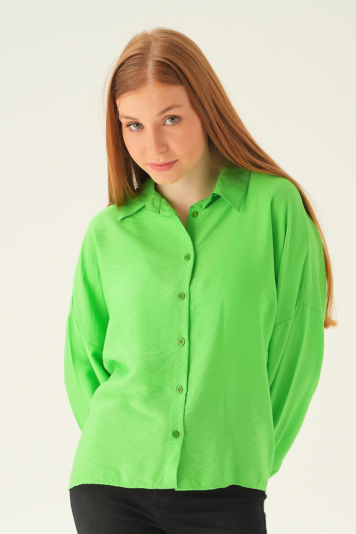Benetton Yeşili Oversize Gömlek 6557-1 - 3