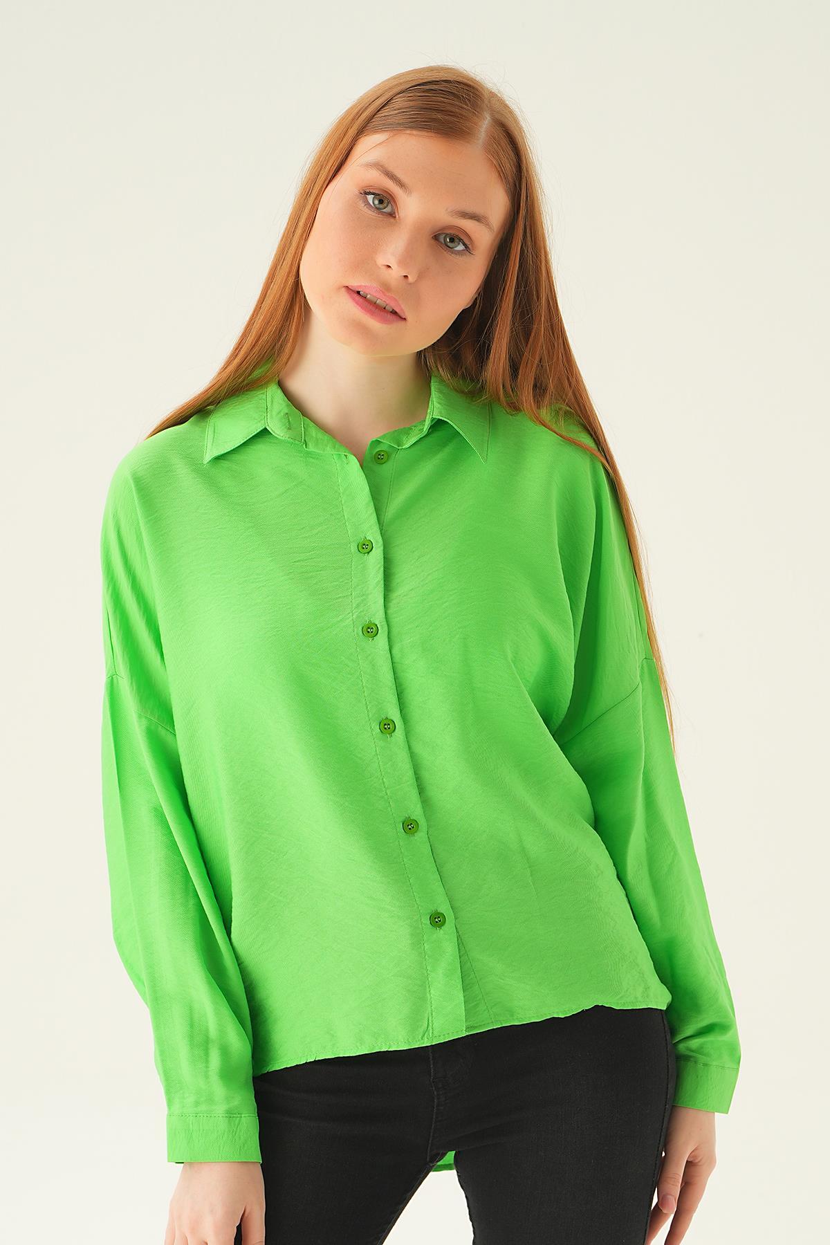 Benetton Yeşili Oversize Gömlek 6557-1 - 4