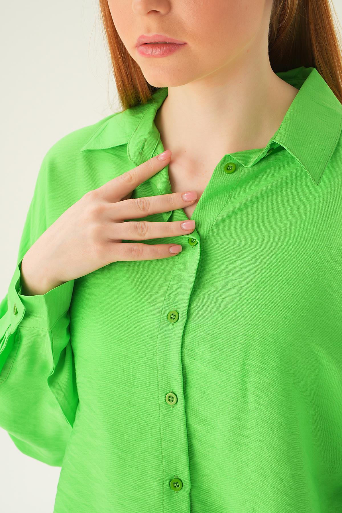 Benetton Yeşili Oversize Gömlek 6557-1 - 6