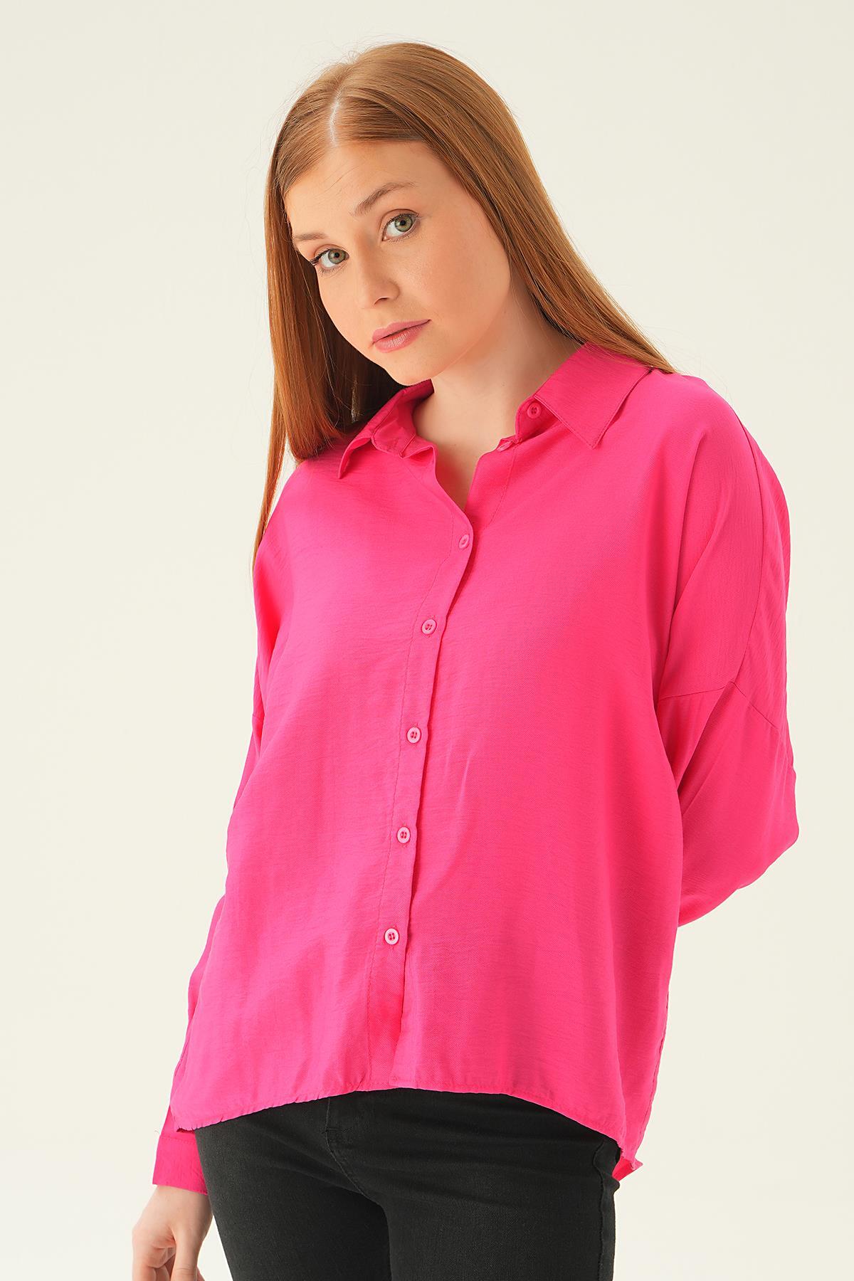 6557-1 Tek Cep Gömlek Fuşya - 2