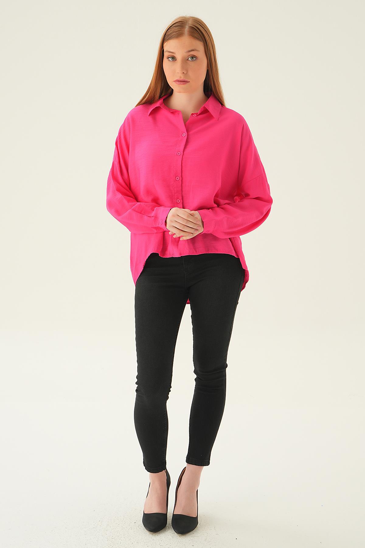 Fuşya Oversize Gömlek 6557-1 