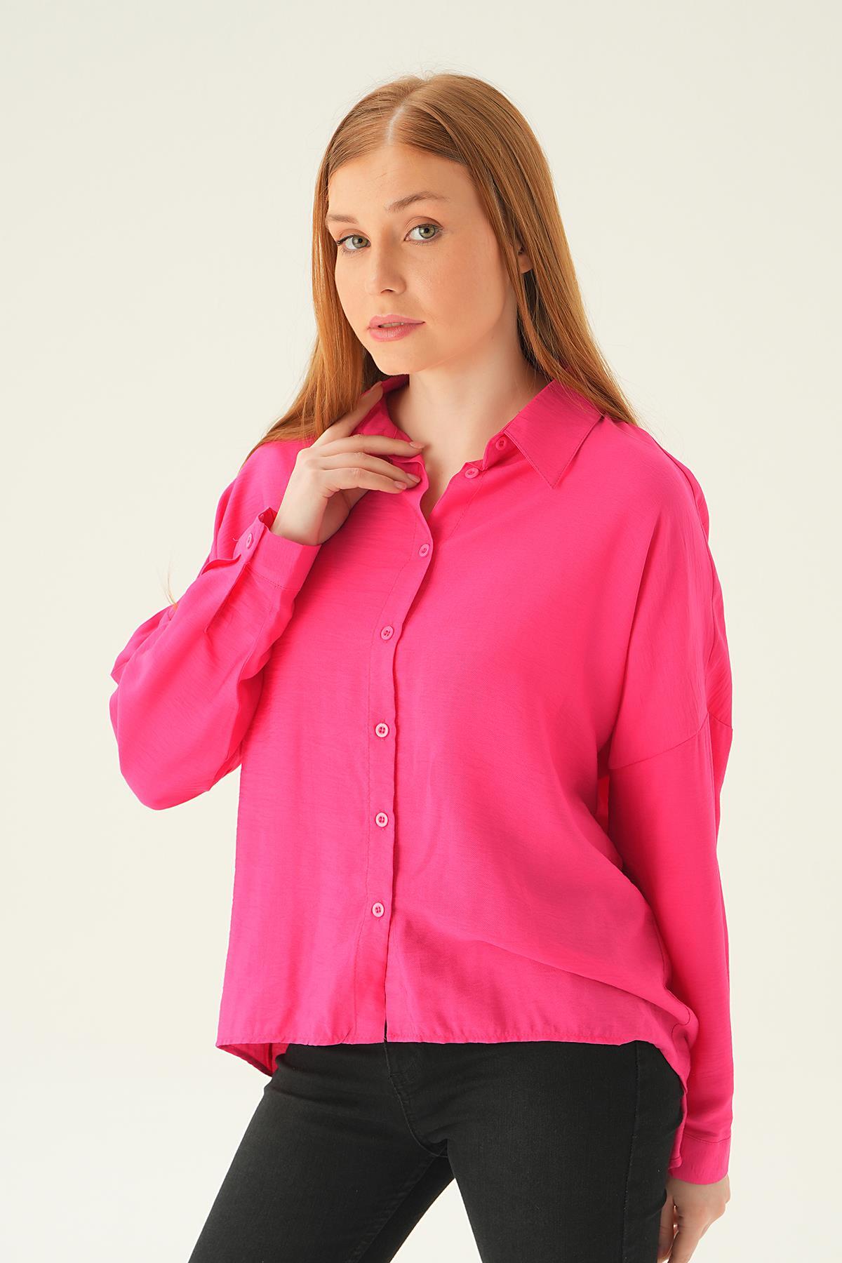 Fuşya Oversize Gömlek 6557-1 - 4