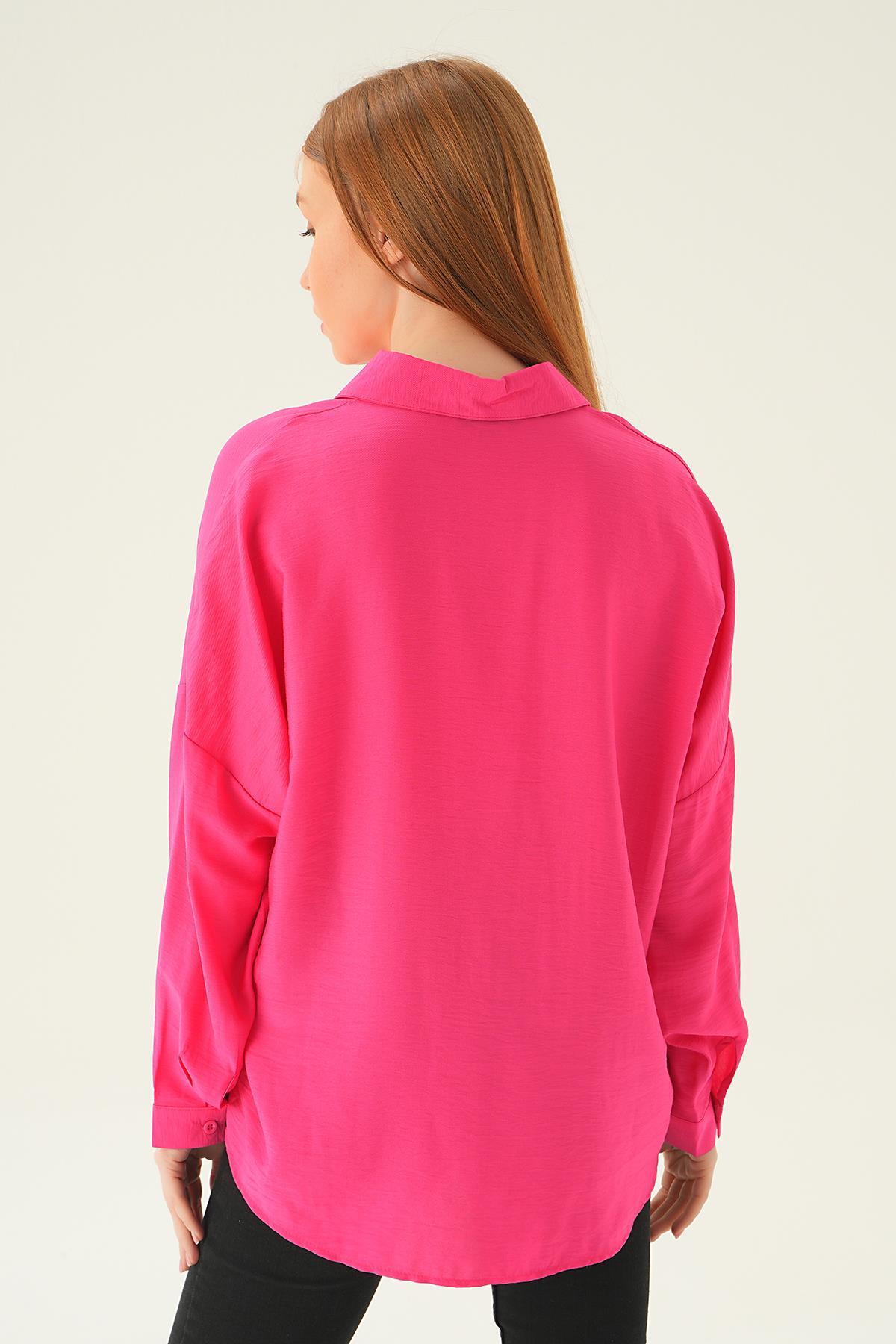 Fuşya Oversize Gömlek 6557-1 - 5