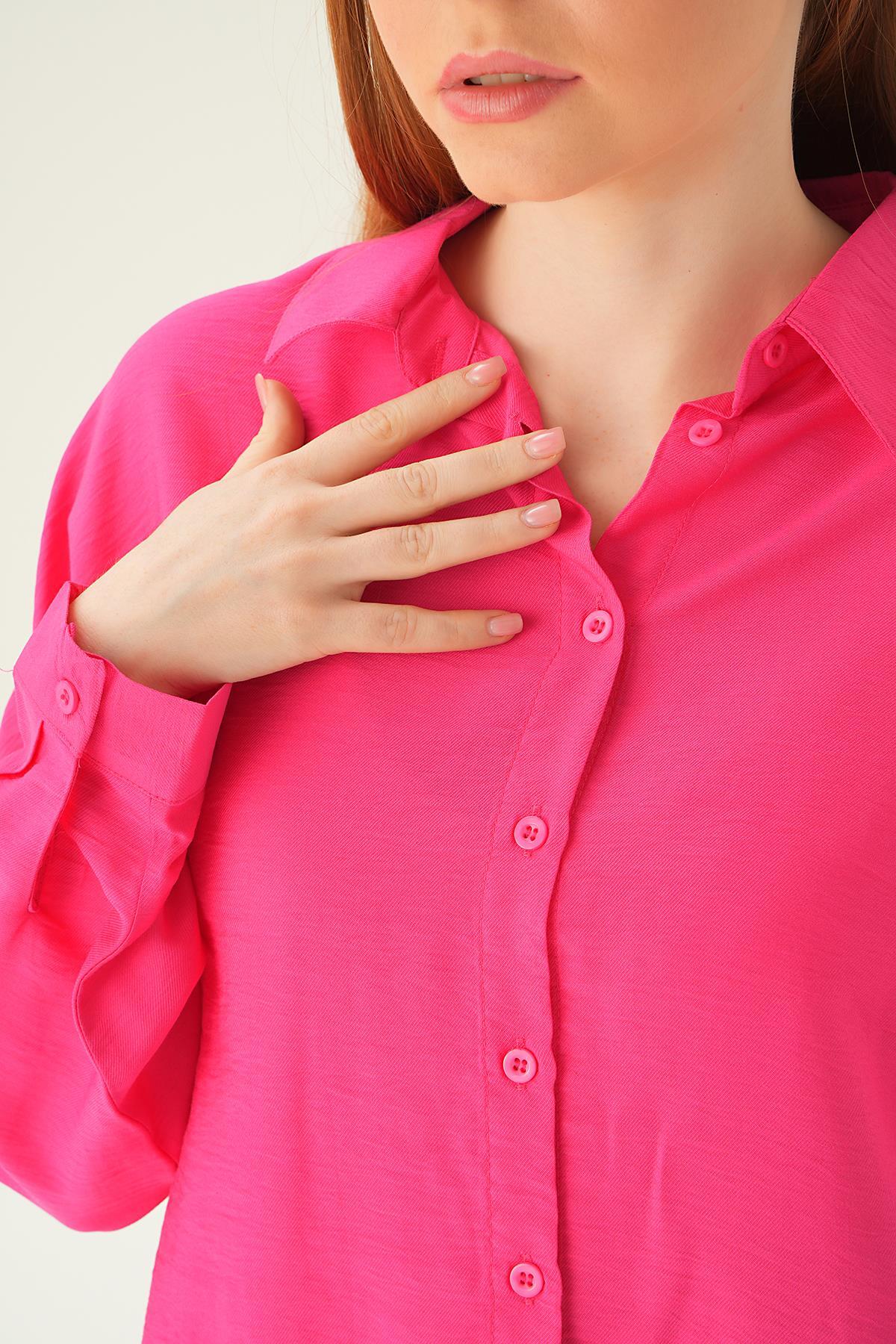 Fuşya Oversize Gömlek 6557-1 - 6
