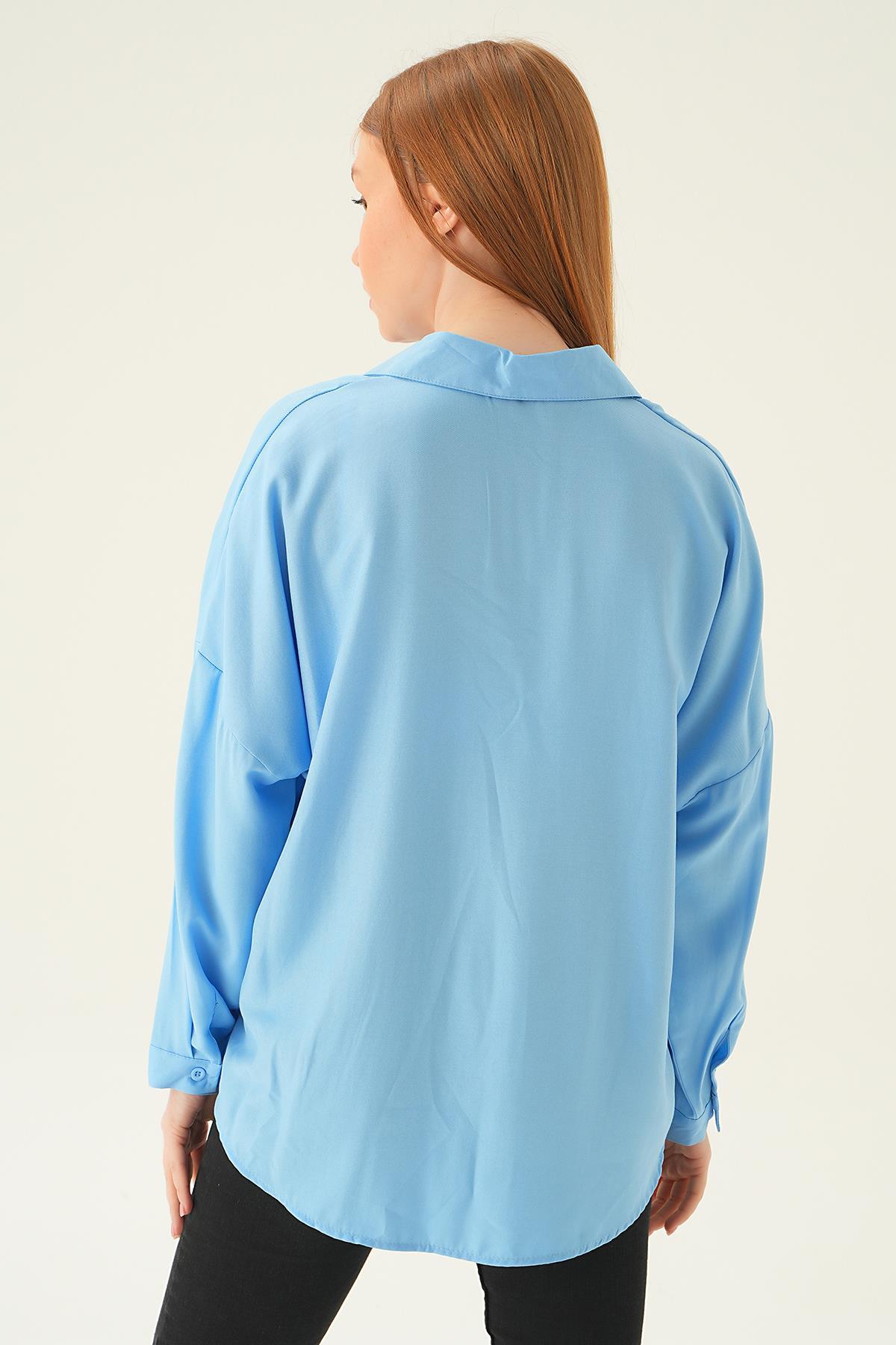 6557-1 Tek Cep Gömlek Mavi - 4