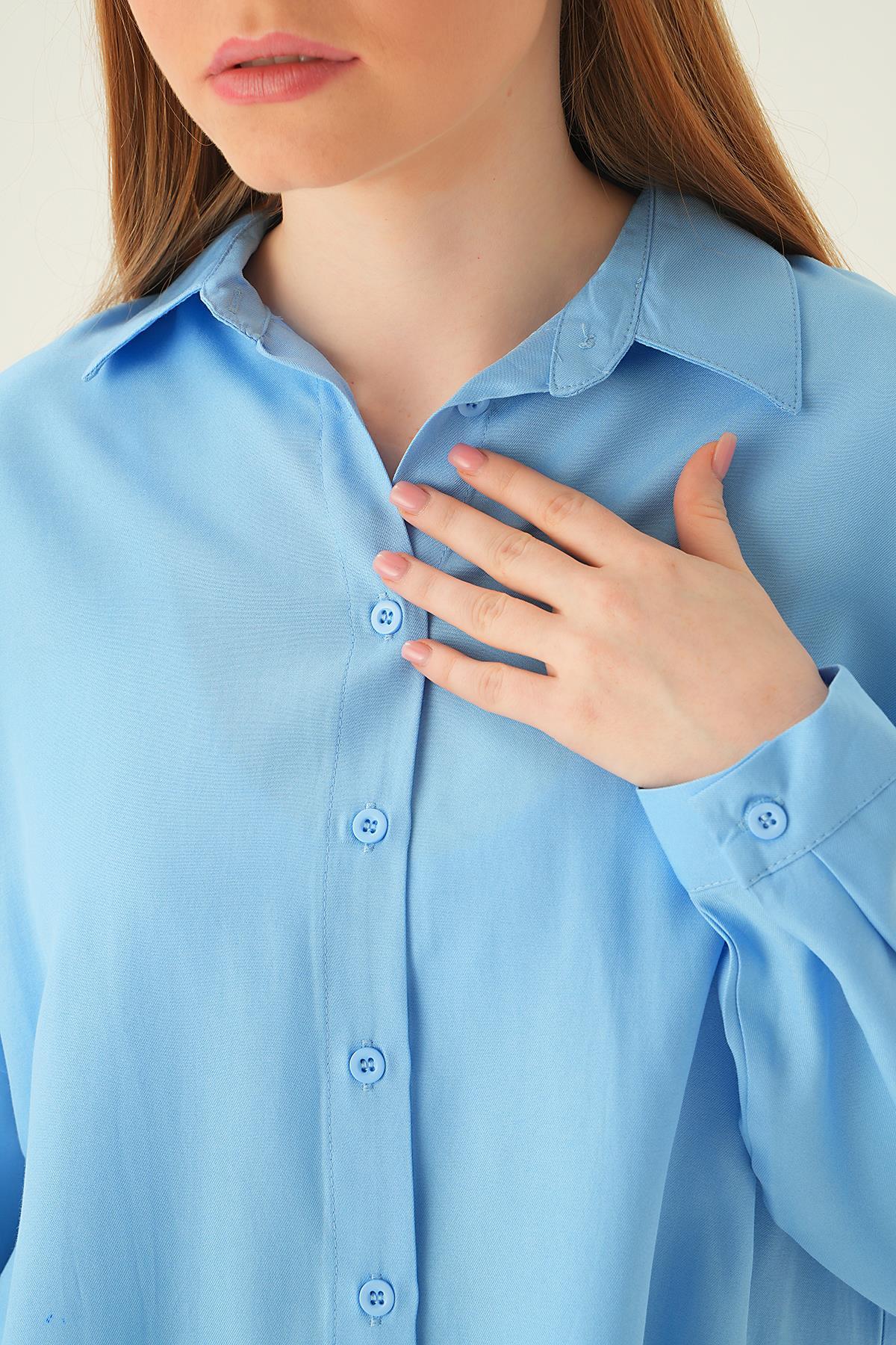 6557-1 Tek Cep Gömlek Mavi - 6