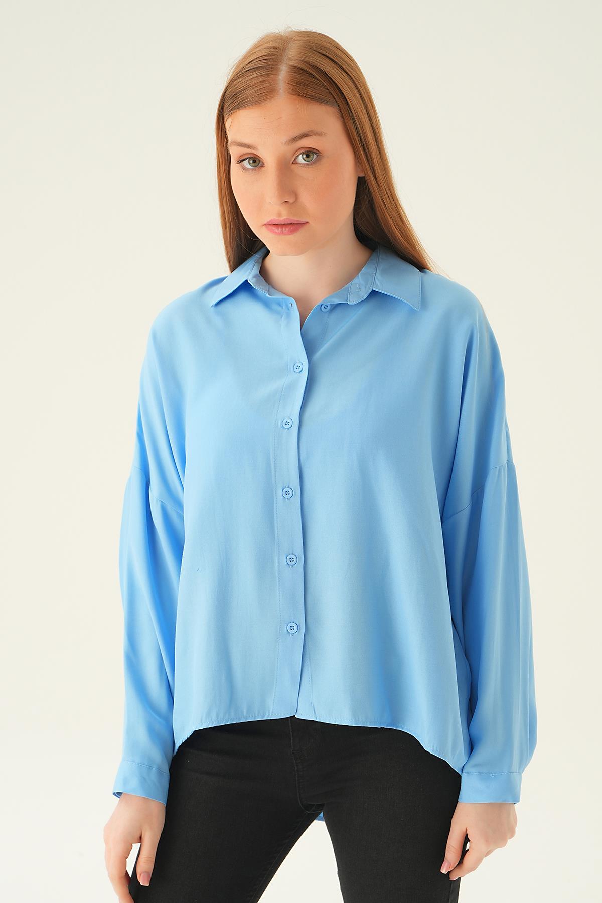 Mavi Oversize Gömlek 6557-1 - 1