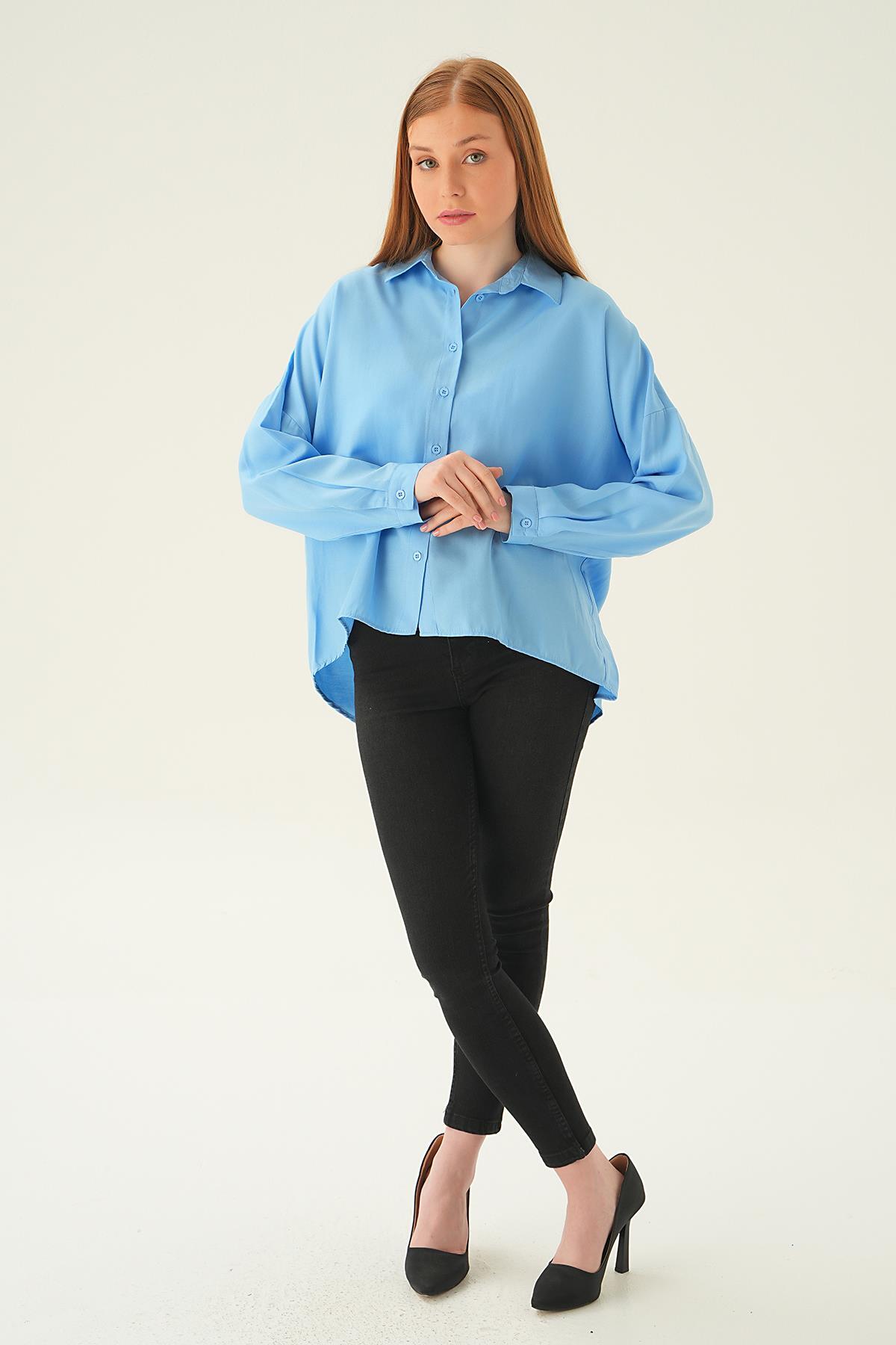 Mavi Oversize Gömlek 6557-1 - 2