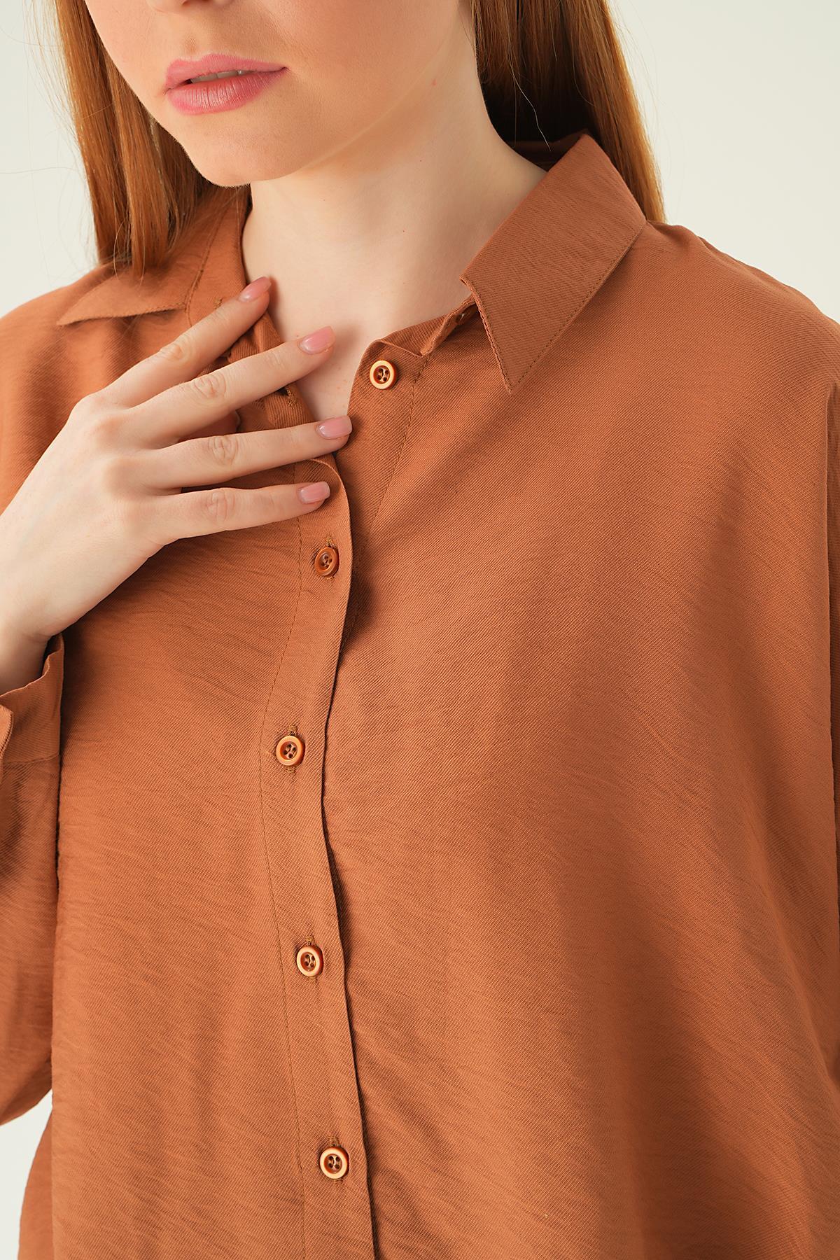 6557-1 Tek Cep Gömlek Taba - 6