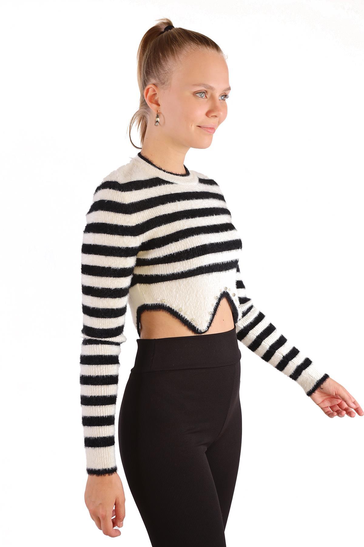 6611 Etek Boncuk Detay Yumoş Kazak Ekru - RAYS