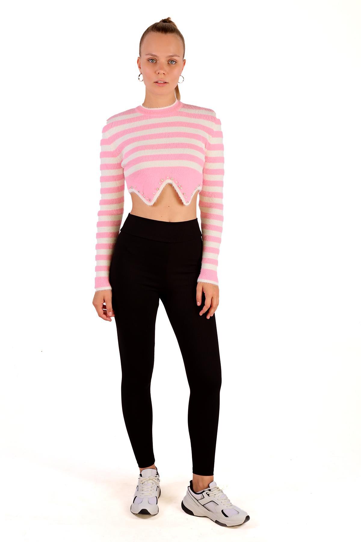 6611 Etek Boncuk Detay Yumoş Kazak Pembe - RAYS