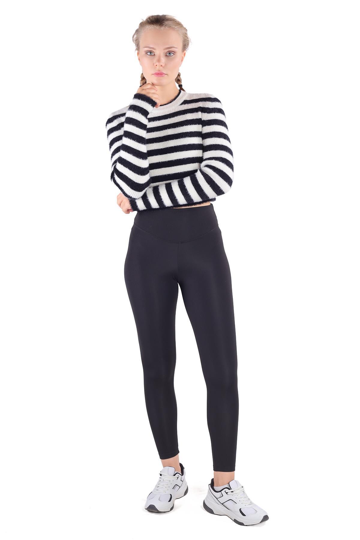 Ekru Çizgili Sakallı Yumoş Kazak 6618 