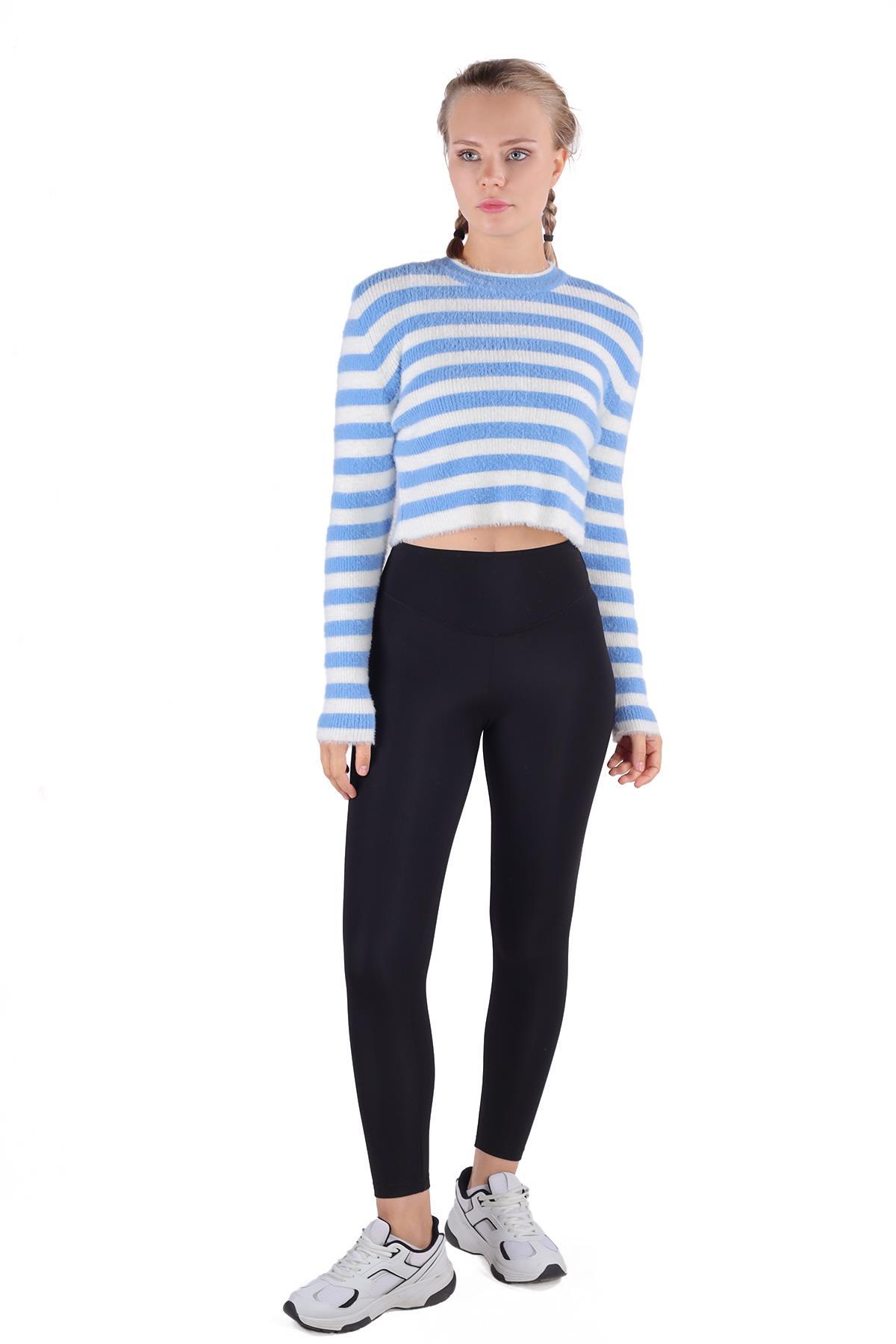 6618 Çizgili Sakallı Yumoş Kazak Mavi 