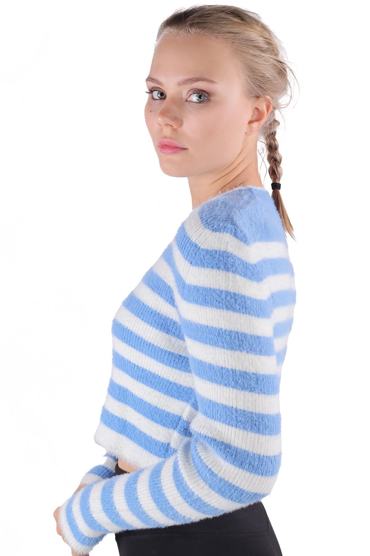 6618 Çizgili Sakallı Yumoş Kazak Mavi - 4