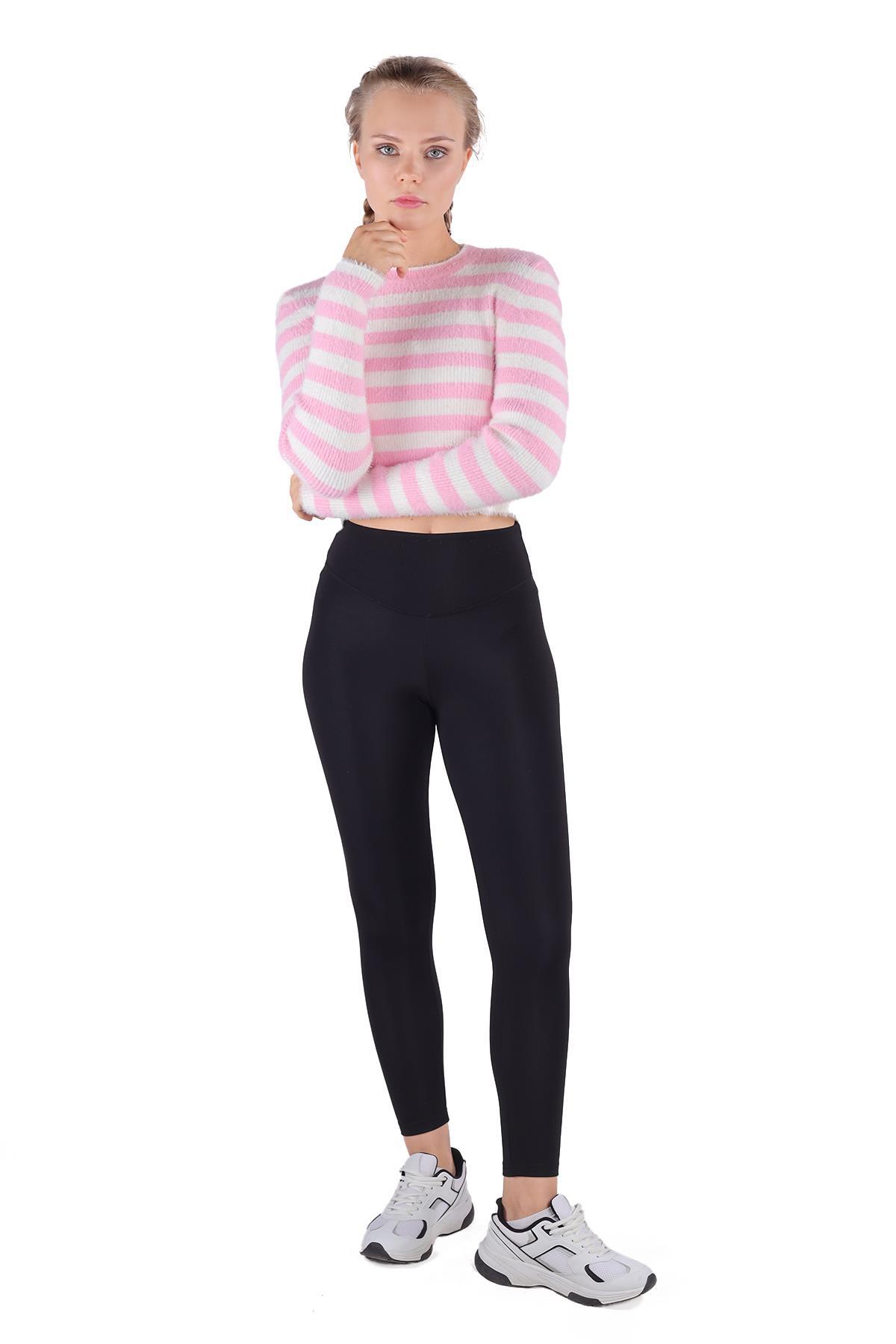 Çizgili Sakallı Yumoş Kazak 6618 Pembe - 2