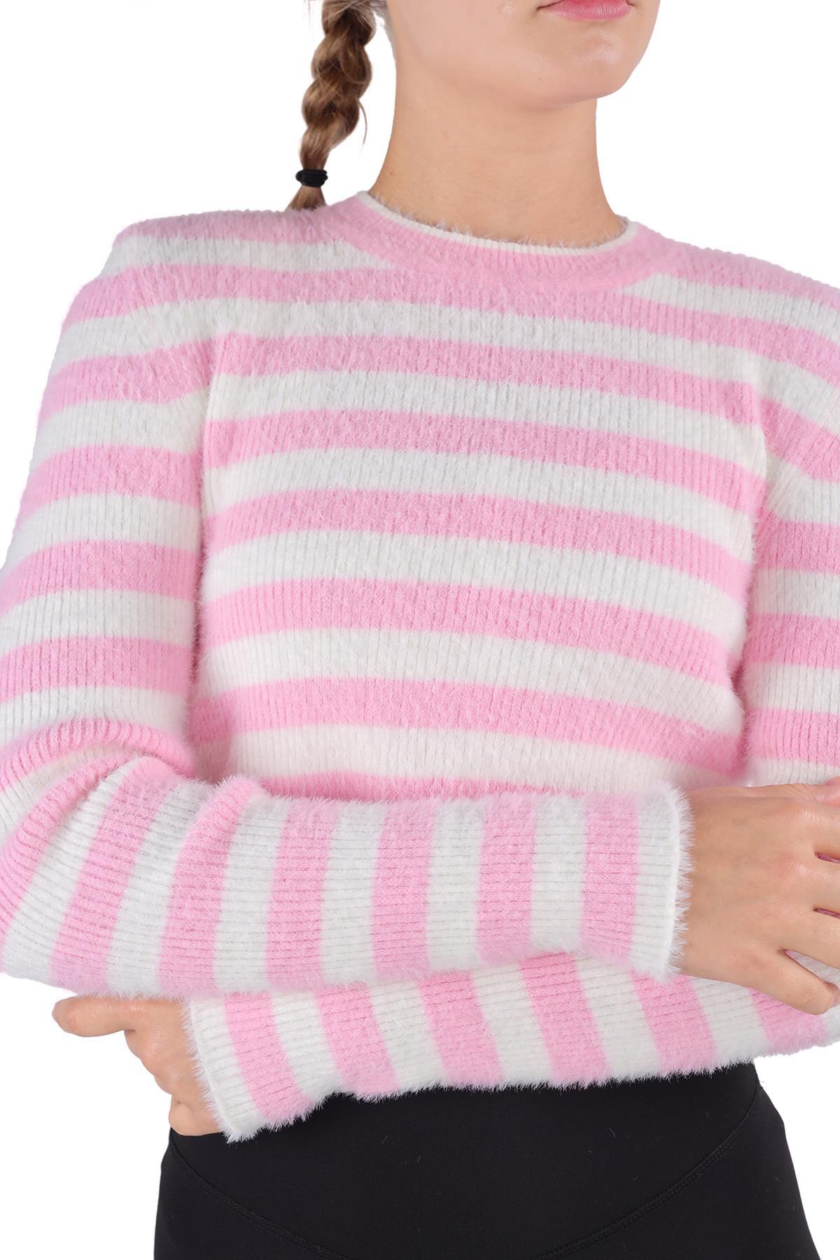 Çizgili Sakallı Yumoş Kazak 6618 Pembe - 4