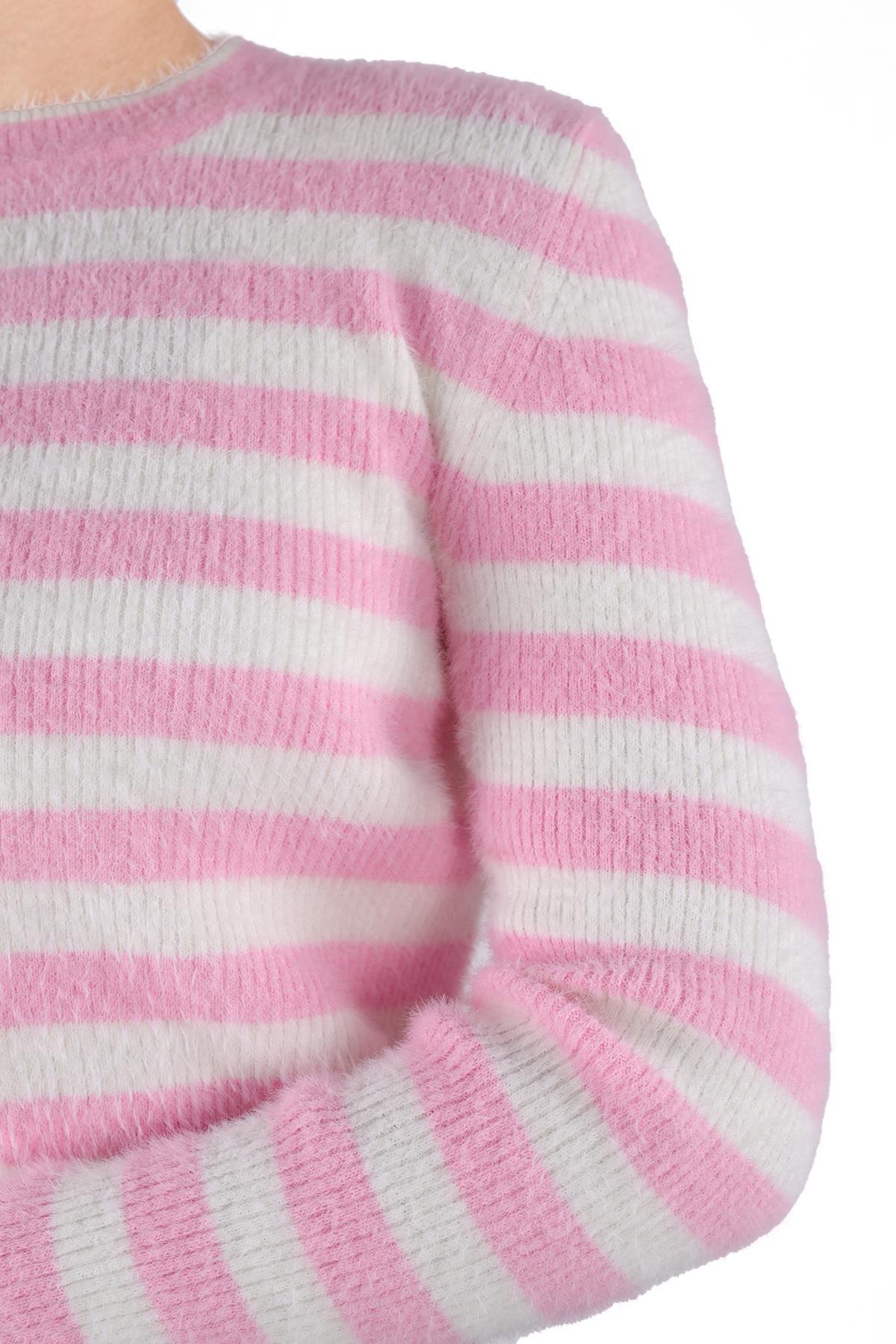 Çizgili Sakallı Yumoş Kazak 6618 Pembe - 6