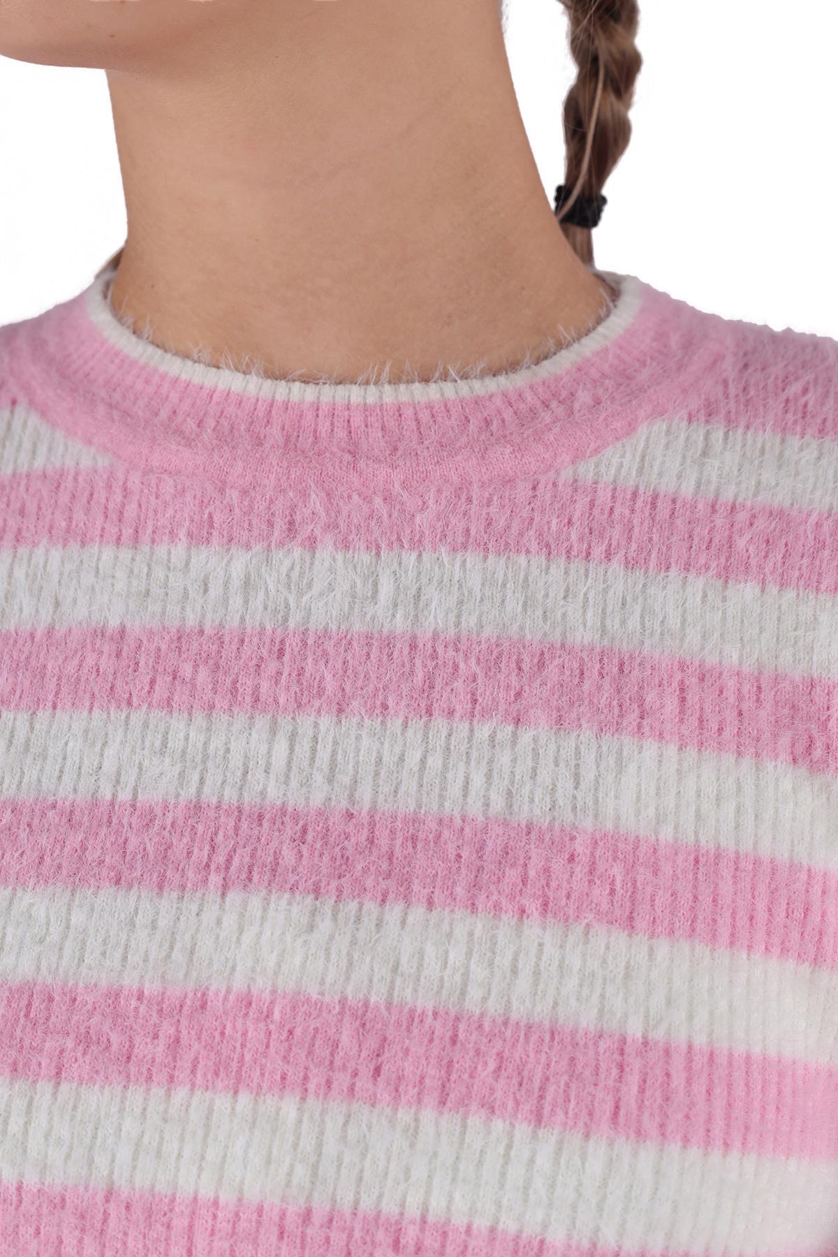 Çizgili Sakallı Yumoş Kazak 6618 Pembe - 7