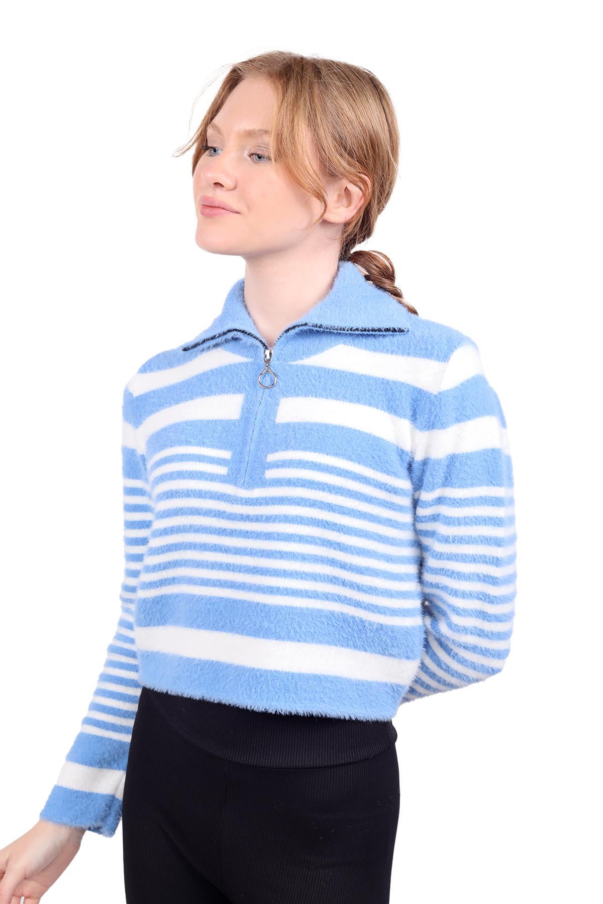 6619 Fermuar Detay Yumoş Kazak Bebe Mavi - RAYS