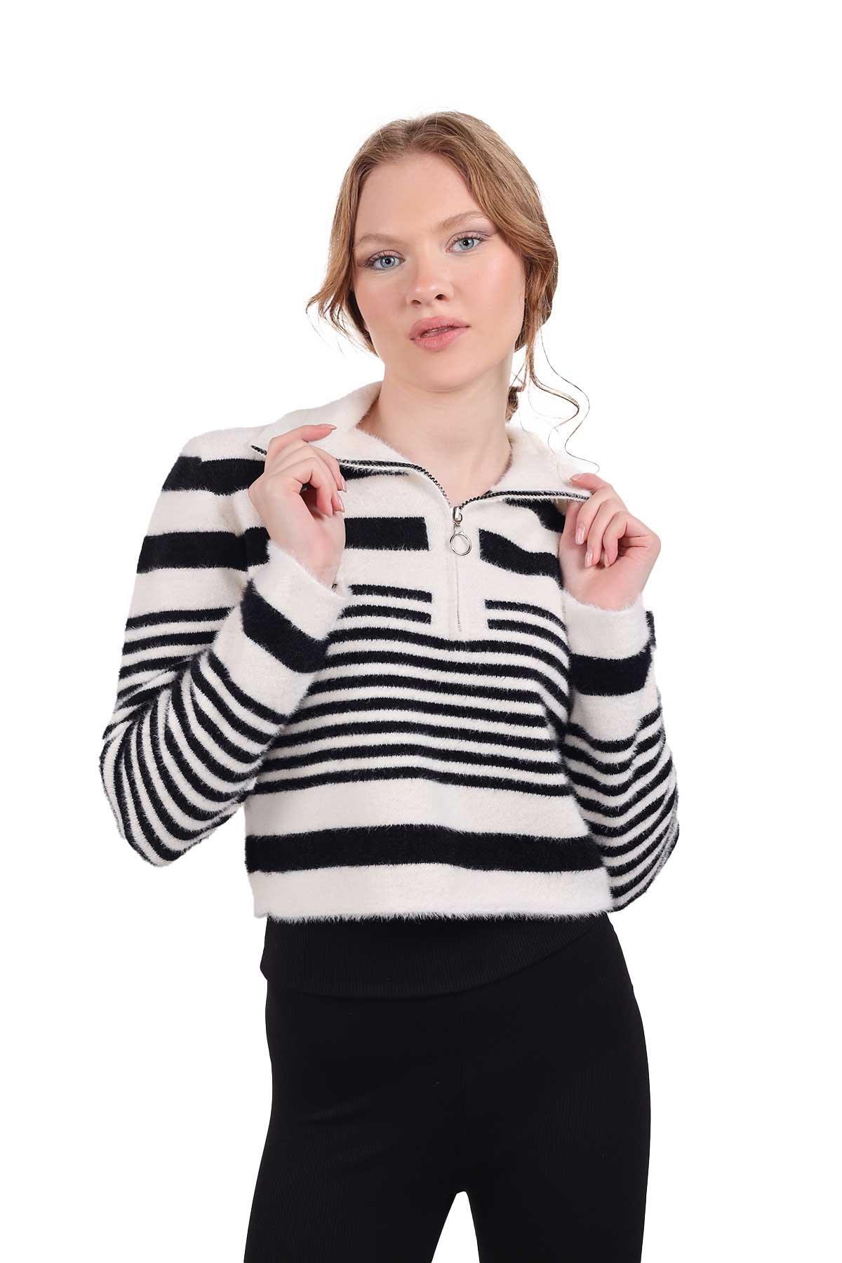 6619 Fermuar Detay Yumoş Kazak Ekru 