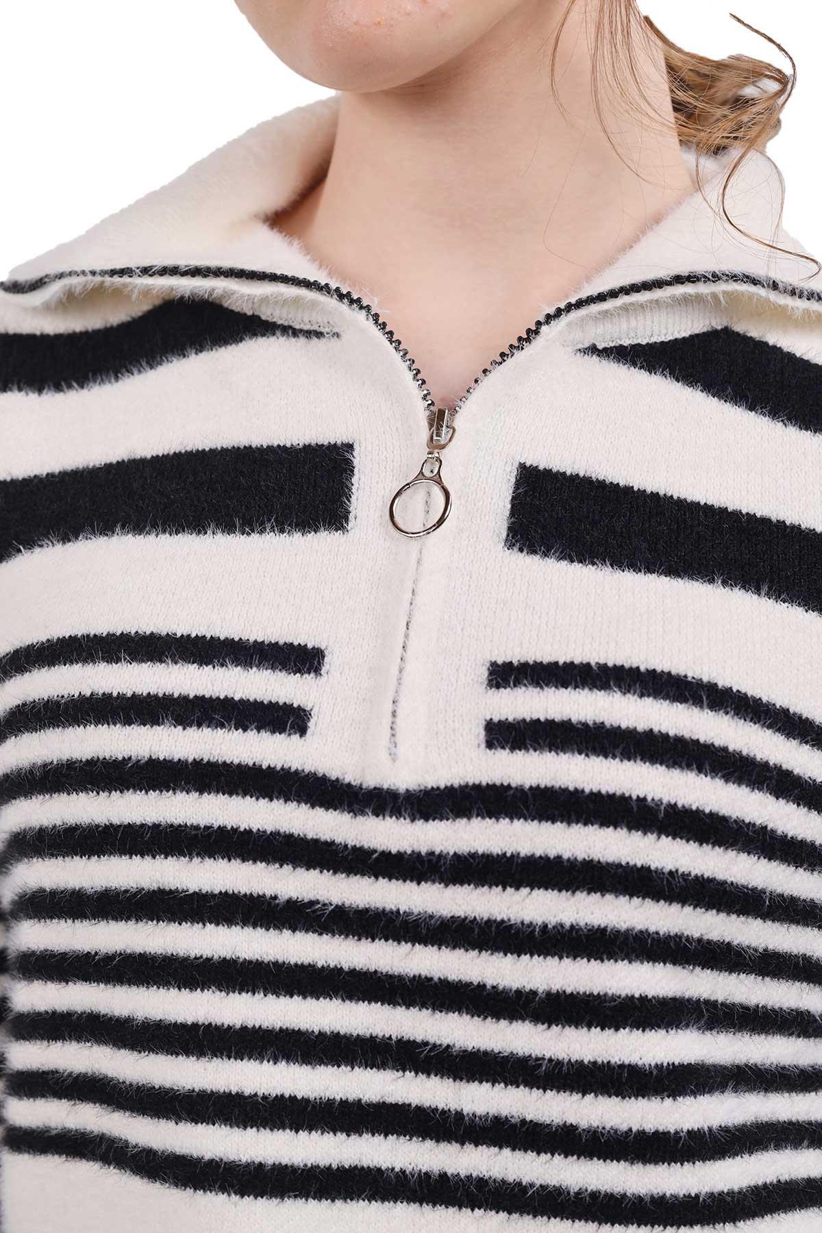 Ekru Fermuar Detay Yumoş Kazak 6619 - 4