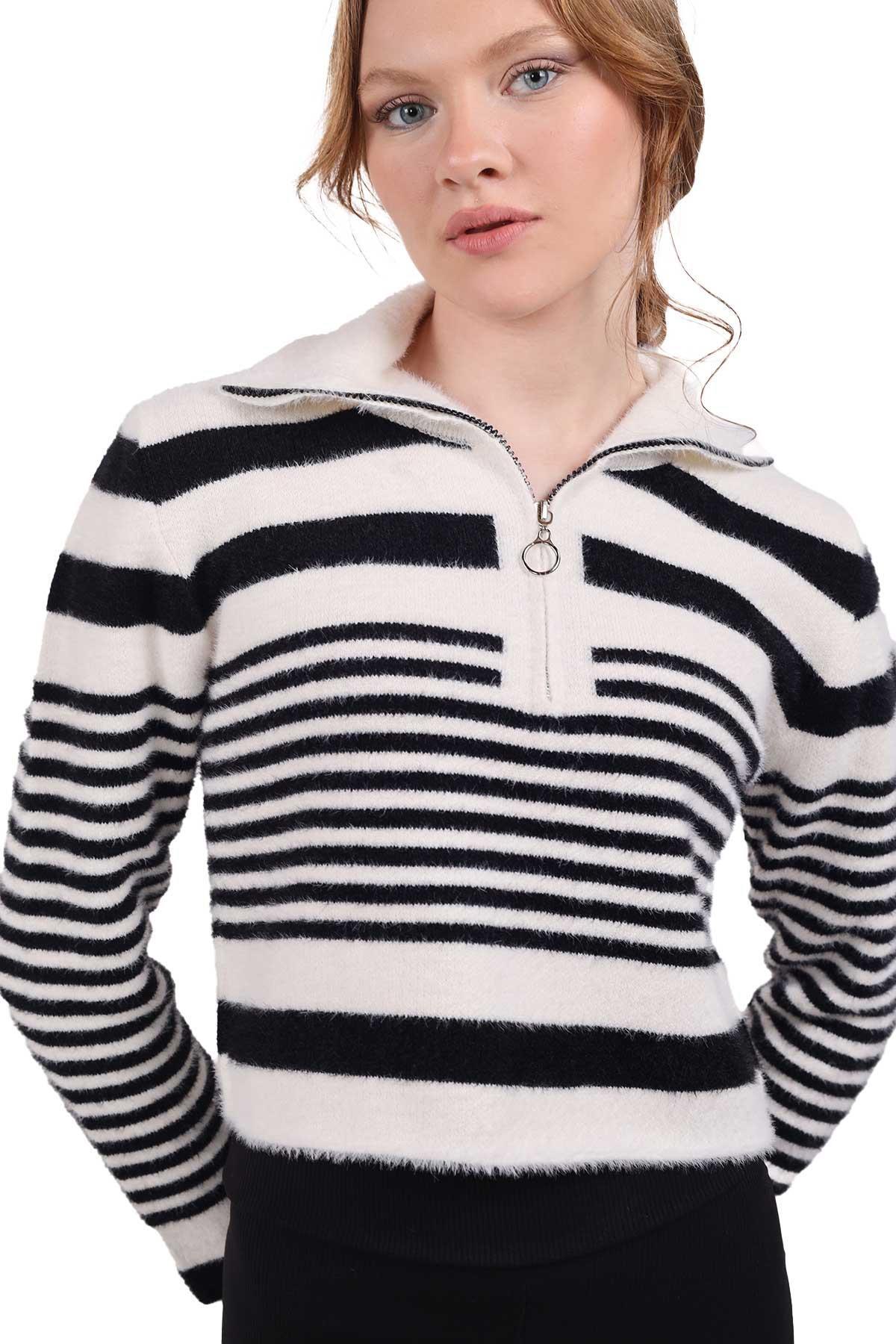 Ekru Fermuar Detay Yumoş Kazak 6619 - 8