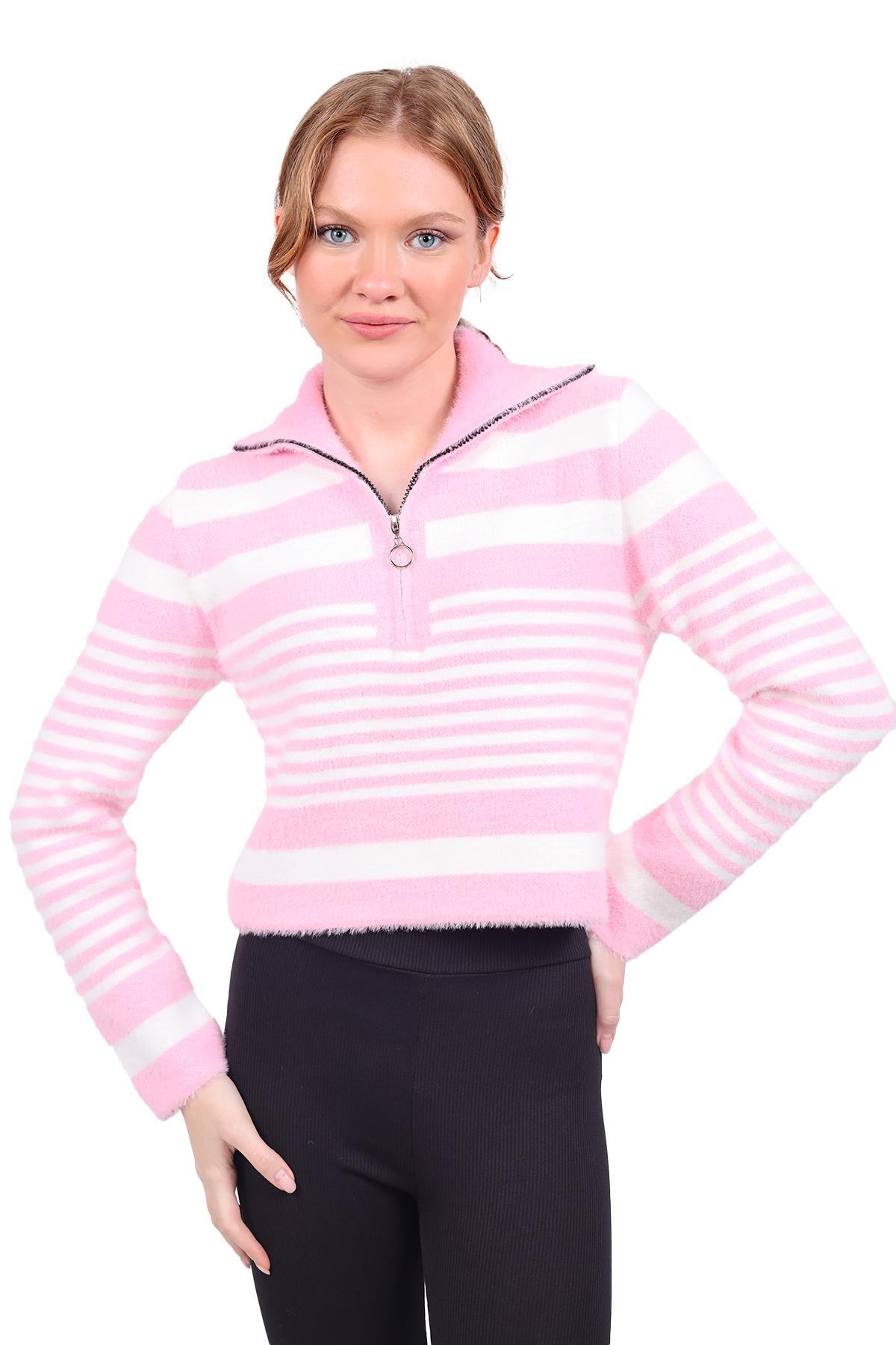 Pembe Fermuar Detay Yumoş Kazak 6619 - 1