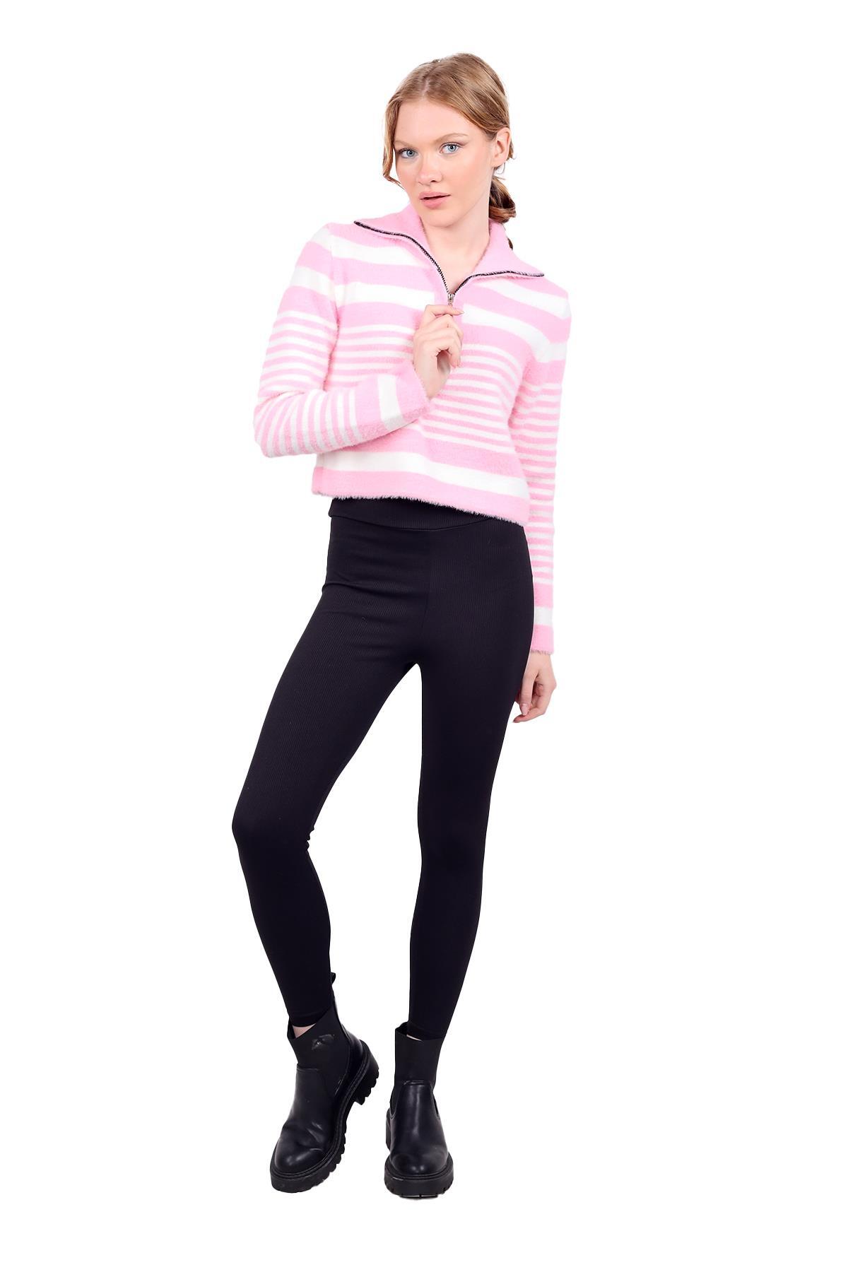 Pembe Fermuar Detay Yumoş Kazak 6619 - 2