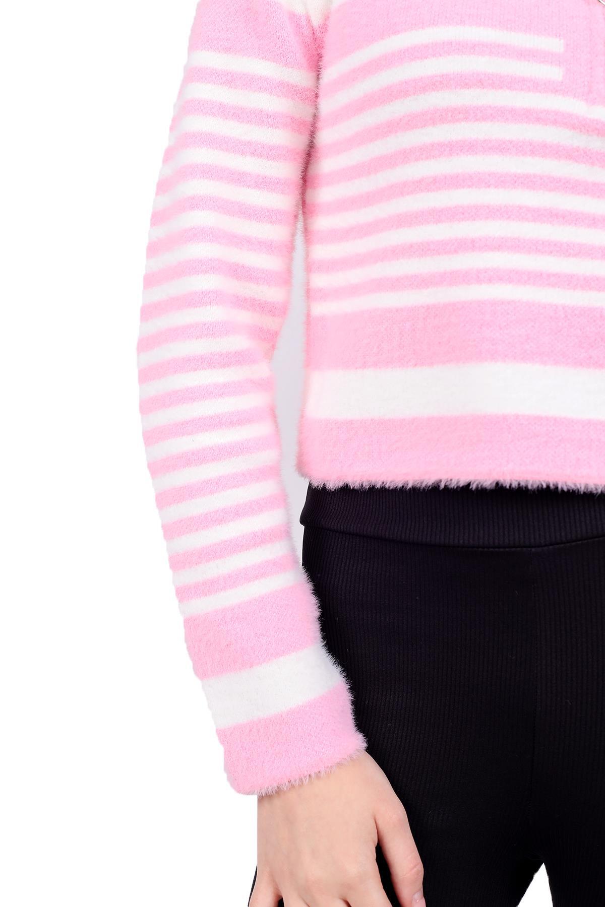 Pembe Fermuar Detay Yumoş Kazak 6619 - 4