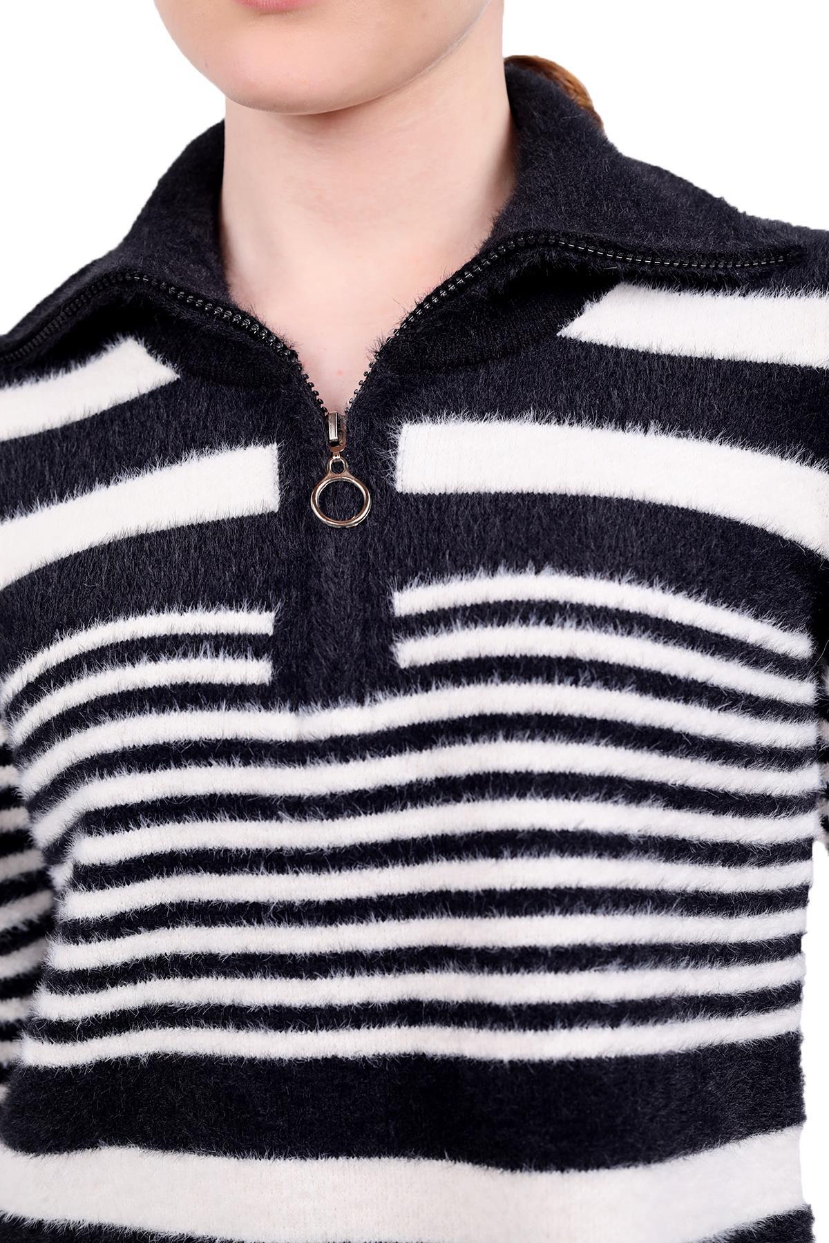 6619 Fermuar Detay Yumoş Kazak Siyah - RAYS