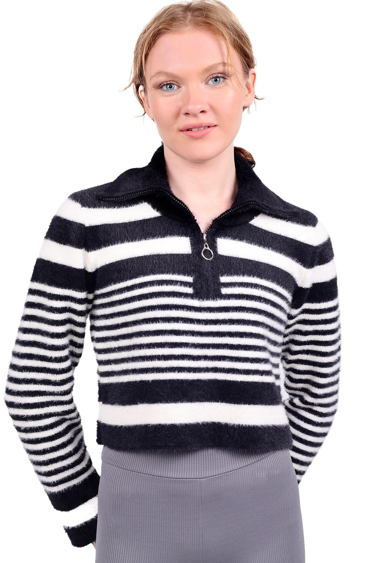 6619 Fermuar Detay Yumoş Kazak Siyah 