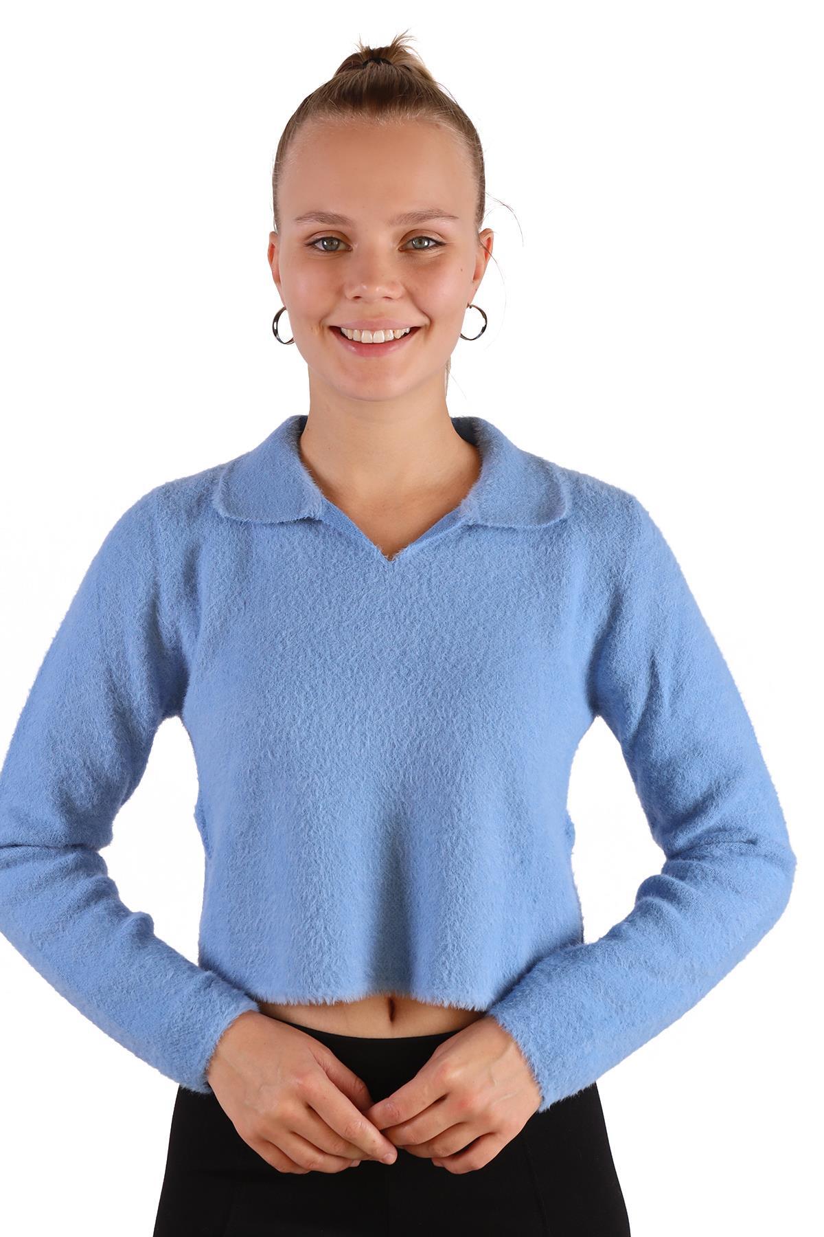 6621 Polo Yaka Yumoş Kazak Bebe Mavi 