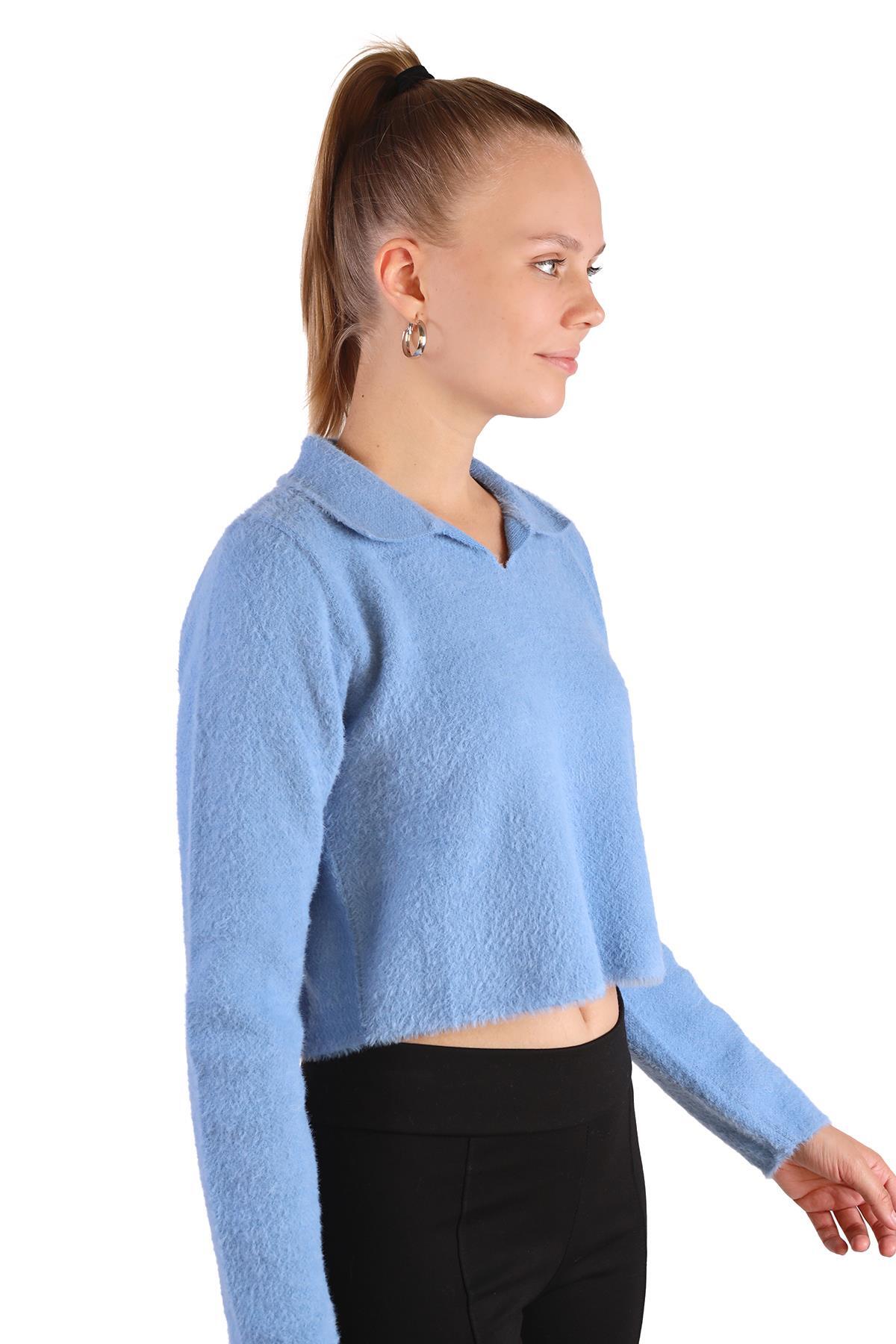 6621 Polo Yaka Yumoş Kazak Bebe Mavi - 6