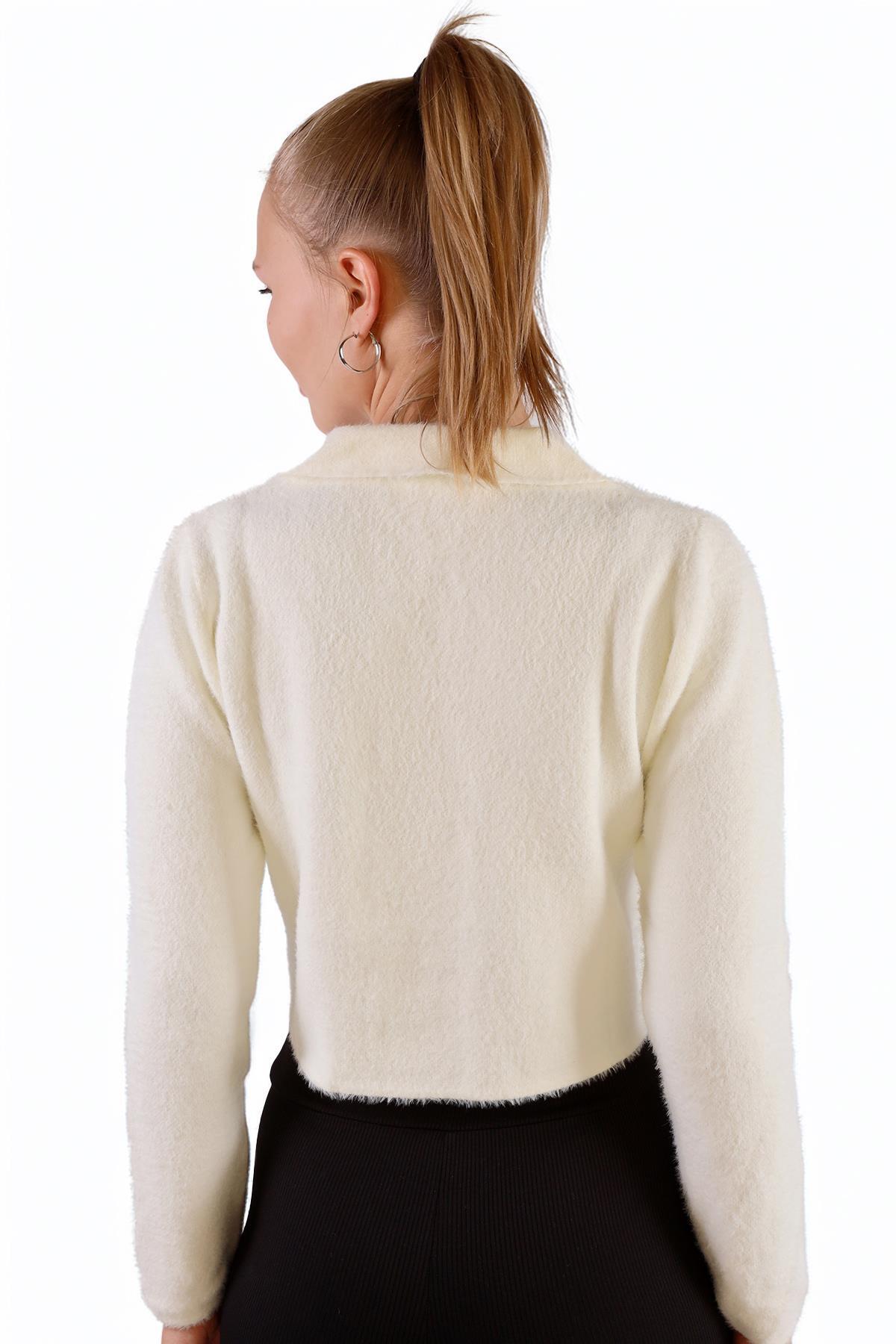 Ekru Polo Yaka Yumoş Kazak 6621 - 8