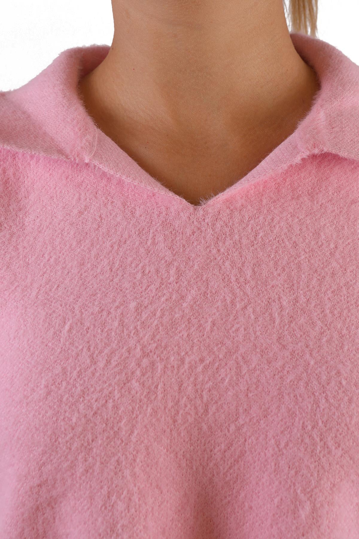 Polo Yaka Yumoş Kazak 6621 Pembe - 4