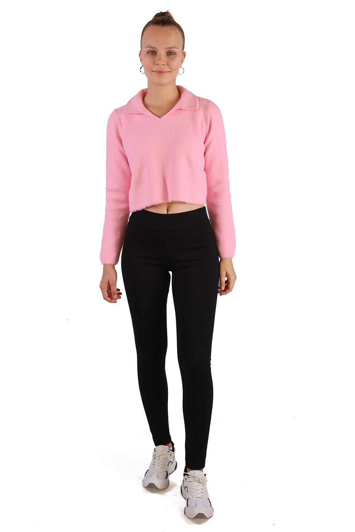 Pembe Polo Yaka Yumoş Kazak 6621 - 2