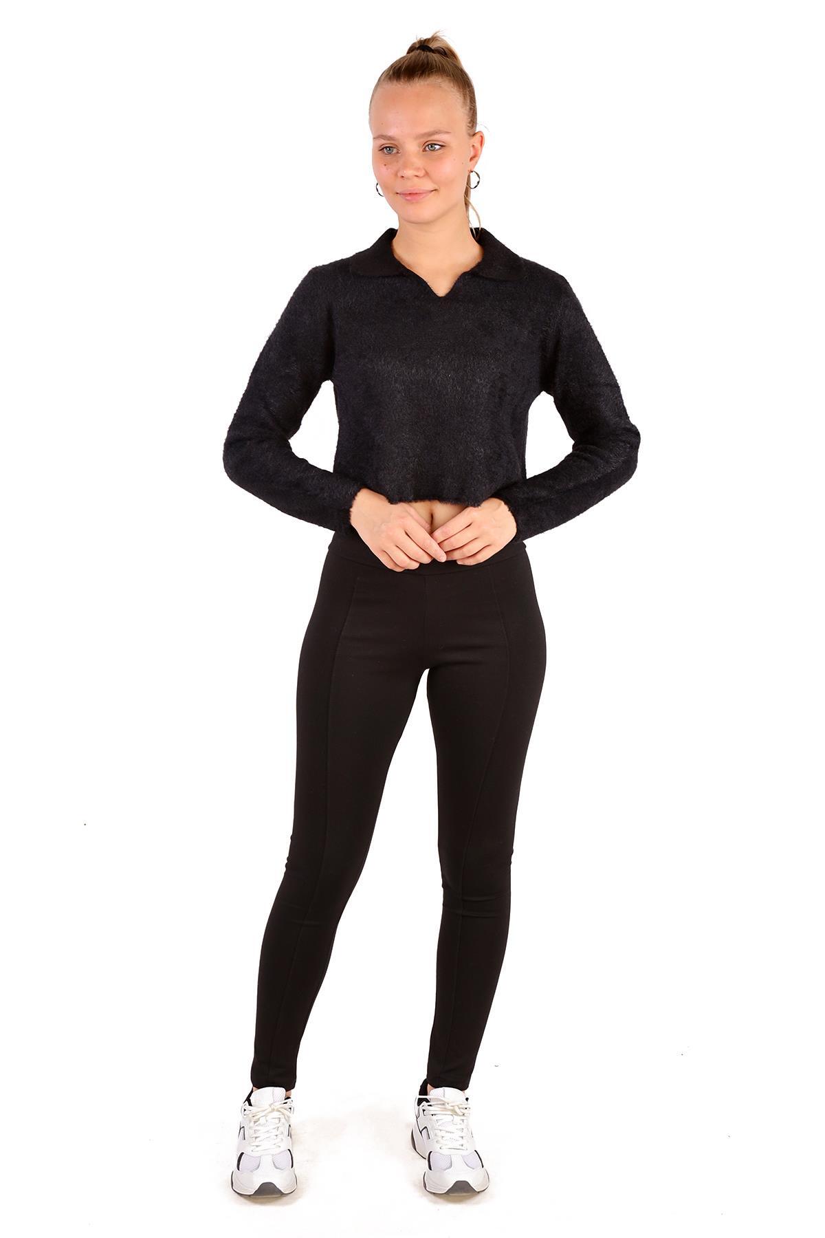 6621 Polo Yaka Yumoş Kazak Siyah - RAYS