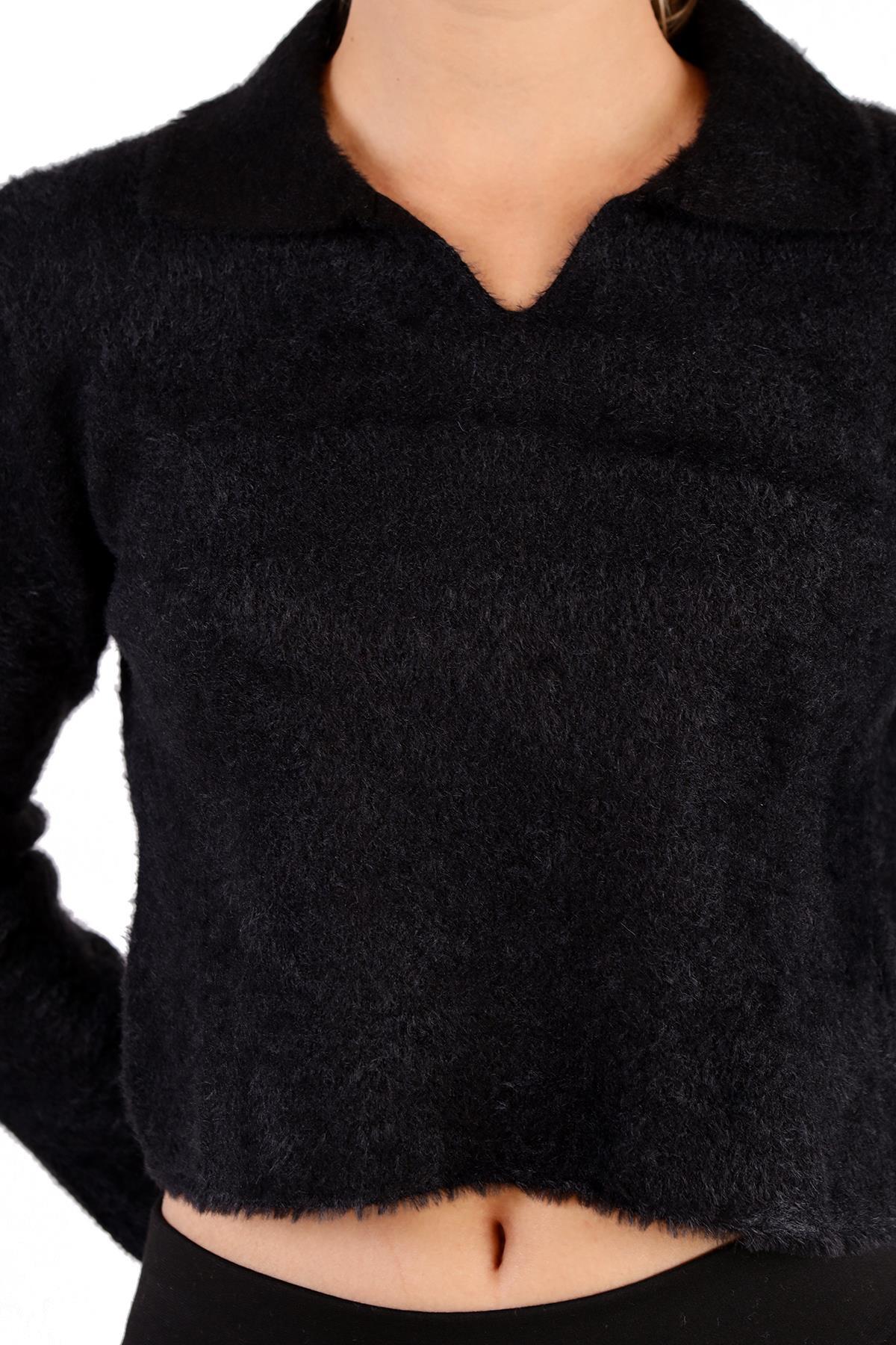 Siyah Polo Yaka Yumoş Kazak 6621 - 4