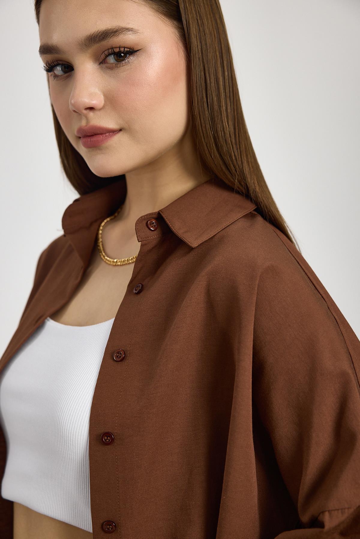Acı Kahve Relaxed Fit Rahat Kesim Basic Gömlek - 6621A - 4