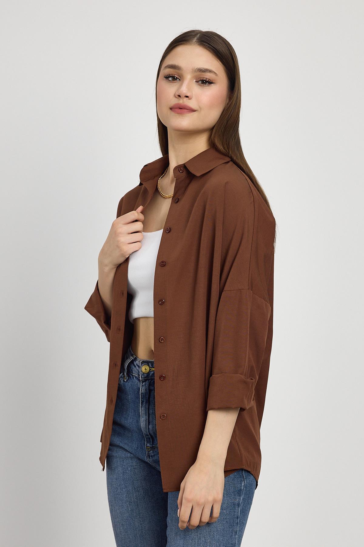 Acı Kahve Relaxed Fit Rahat Kesim Basic Gömlek - 6621A - RAYS