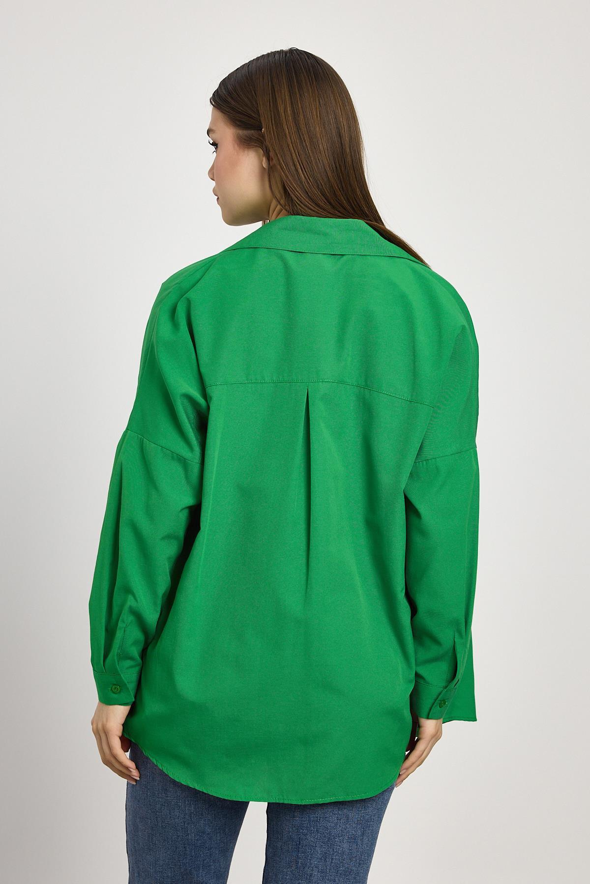 Benetton Yeşili Relaxed Fit Rahat Kesim Basic Gömlek - 6621A - 5