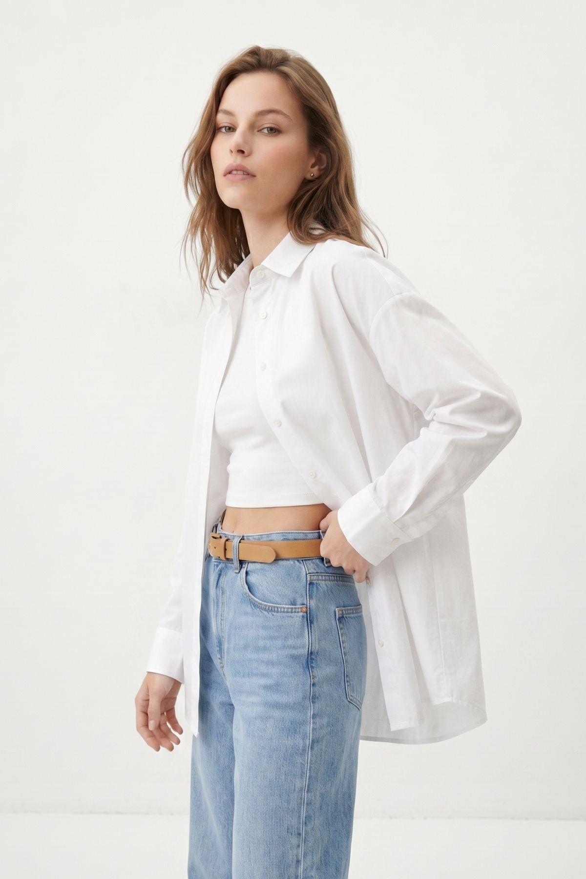 Beyaz Relaxed Fit Rahat Kesim Basic Gömlek - 6621A - RAYS