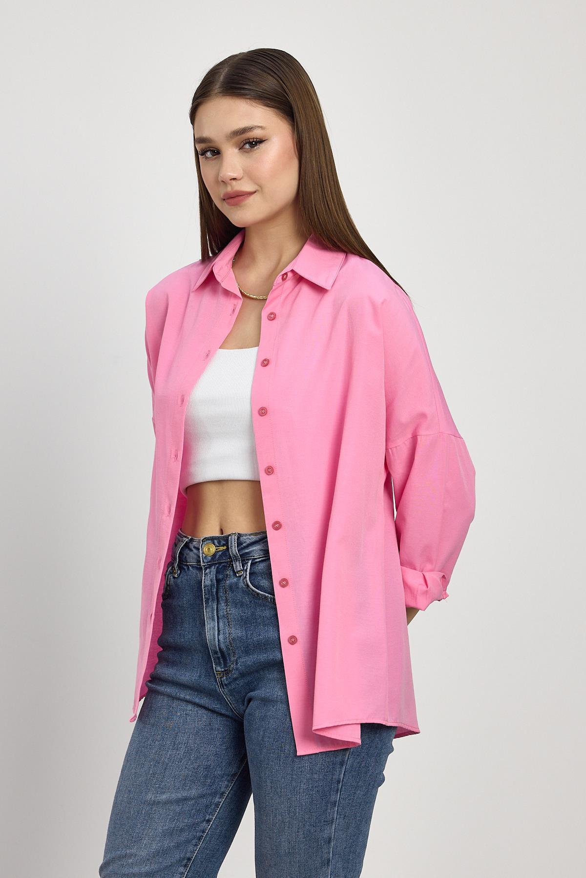 Pembe Relaxed Fit Rahat Kesim Basic Gömlek - 6621A - 3